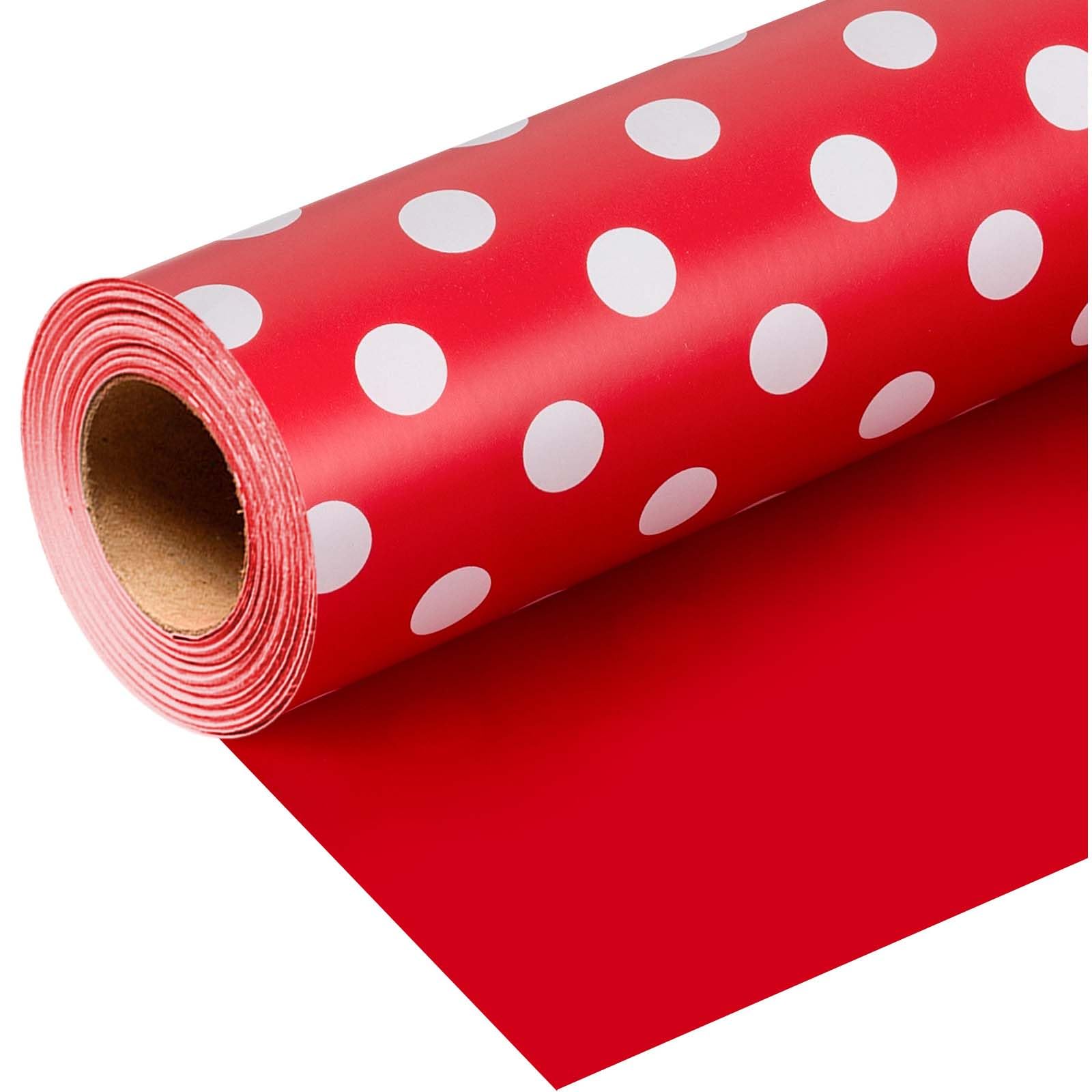 Wikadlik White Dots Wrapping Paper Roll - 43cm x 10m Red Gift Wrap Paper for Birthday, Valentines Day, Mothers Day, Fathers Day, Wedding, Graduation, Christmas โ image 1
