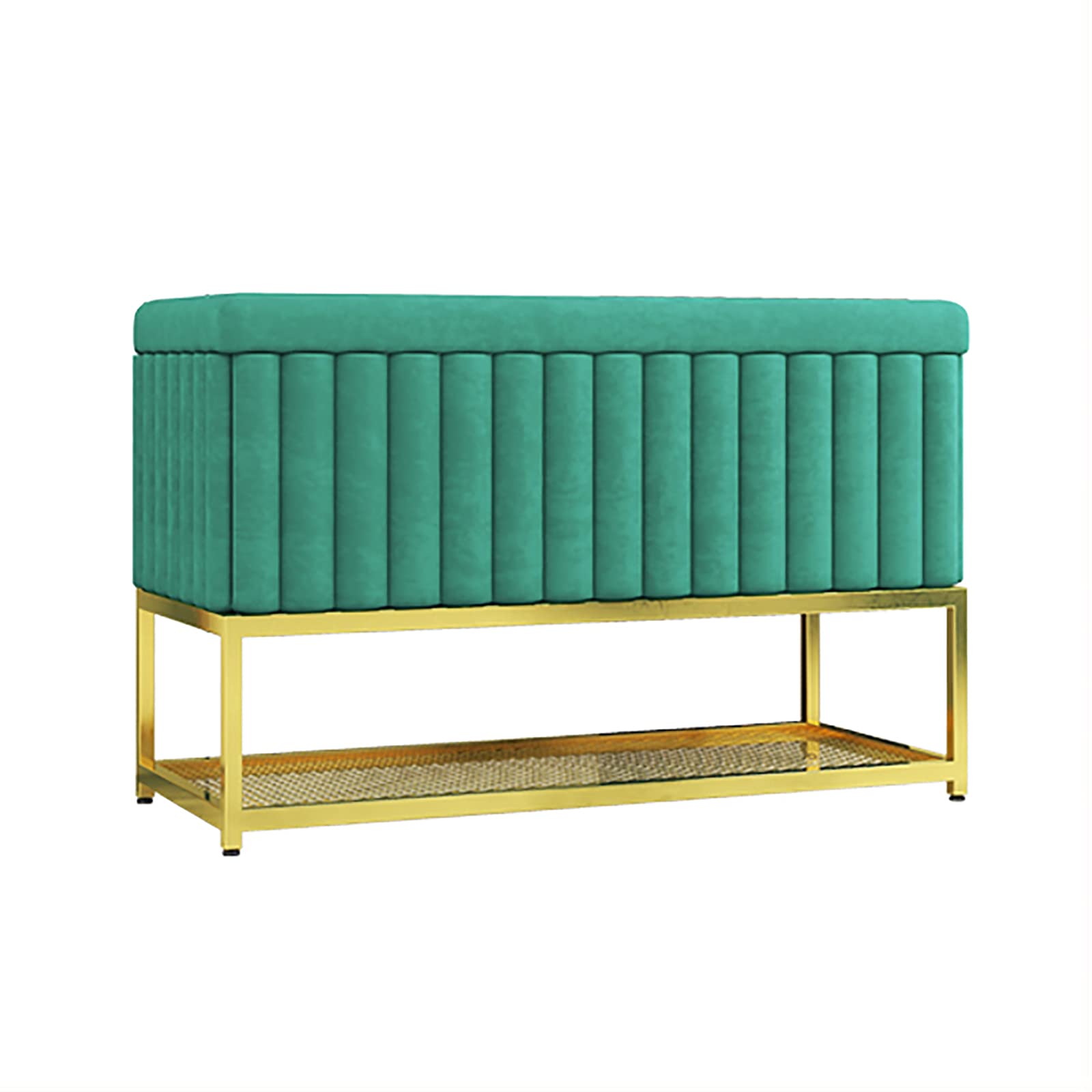 LWJSOCP Velvet Shoe Storage Bench with Metal Shelf Modern Entryway Organizer and Ottoman Seat