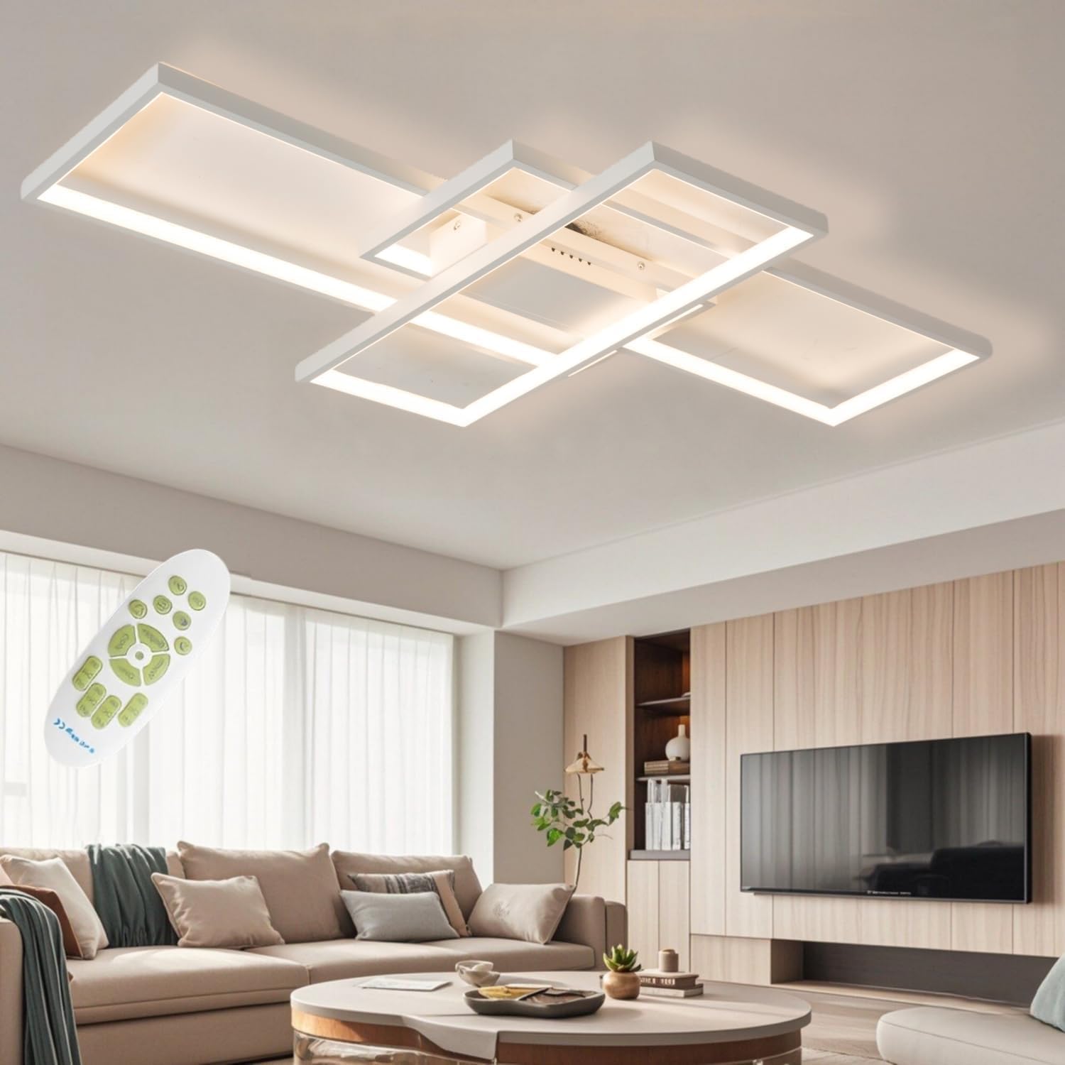 60W Lámpara LED Techo, 5400LM Plafones Para Techo LED Salon Grandes, Lámpara de Techo LED Regulable 3000K-6000K,para Dormitorio Cocina Salon