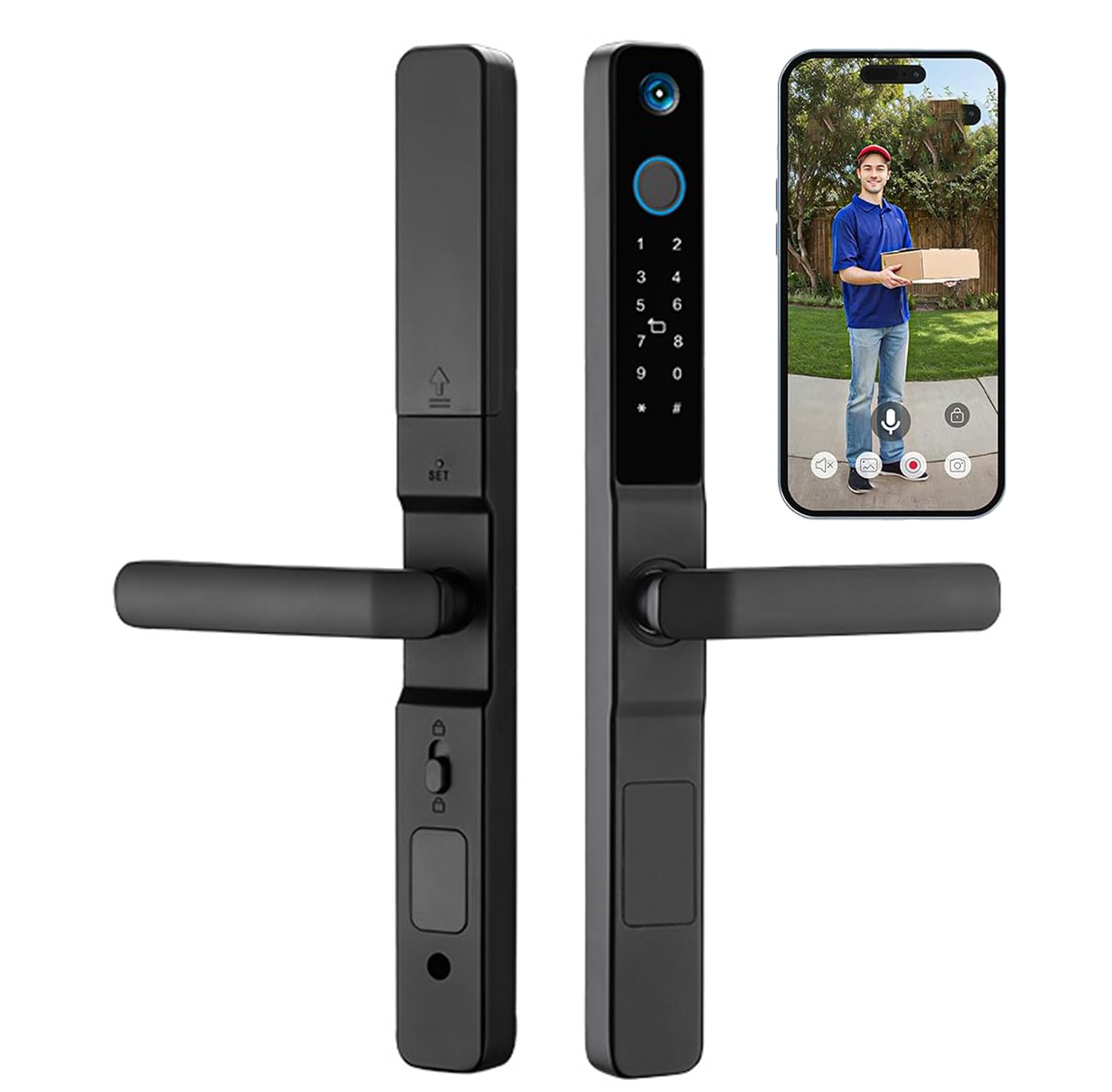 Smart Slim Door Lock, keyless Door Entry, Electronic Lock for Front Door with Doorbell, Electric Door Lock, Mortise Lock with Handle, Fingerprint, Code, IC Card Entry, Key, WiFi, Tuya app (Camera)