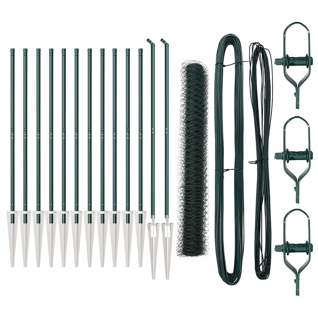 Garden Fence Post Green 250cm x 100cm Steel Security Barrier 36mm Mesh Outdoor Enclosure for Yard Terrace Pet Containment Weather Resistant Kit with 13 Spike Posts
