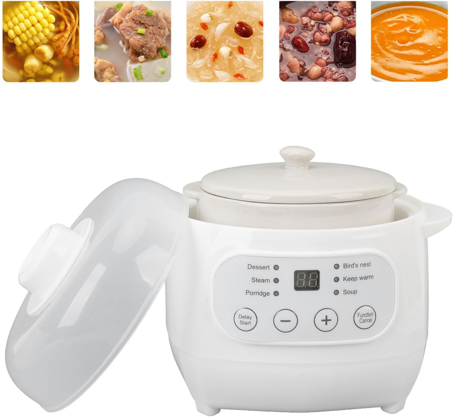 Electric Stew Cooker with Timer and Steam Basket, Ceramic Inner Pot Automatic Cooking Pot, Electric Stew Pot for Soup Porridge, Ideal for Home Use
