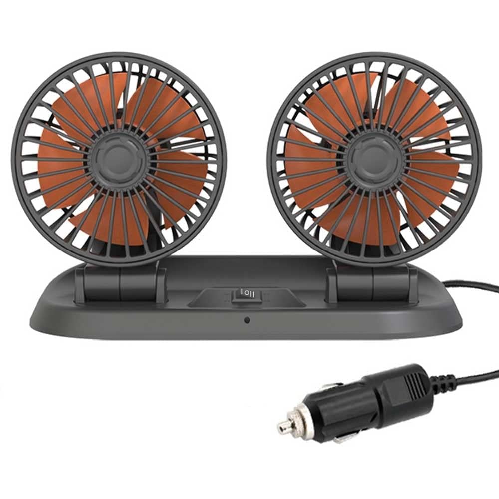 Baceyong Ventilateur de refroidissement de voiture à double tête 24V avec port allume-cigare pour camion, camionnette, SUV, camping-car, bateau, 360° horizontal 180° vertical pivotant réglable