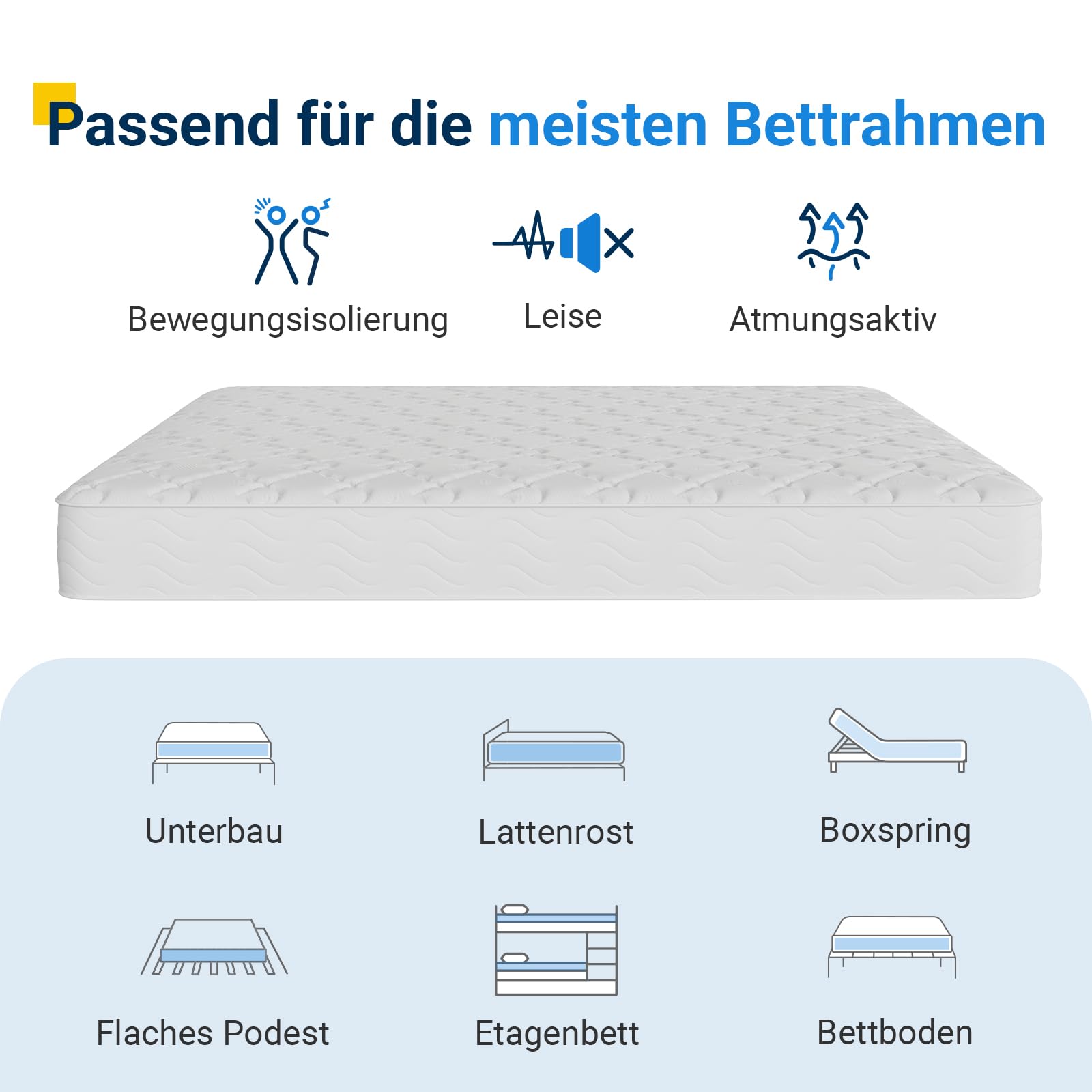 Avenco Matratze 90x200 H3 Taschenfederkernmatratze 7 Zonen Matratze Öko-Tex CertiPUR US Federkernmatratze 20cm Mittel