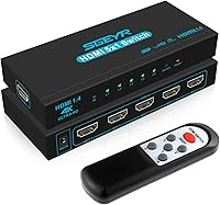 SGEYR 5x1 HDMI Switch - 5 in 1 Out Selector Box, 4K@30Hz HDMI 1.4 HDCP 1.4, IR Remote, Metal Housing for Multiple Devices