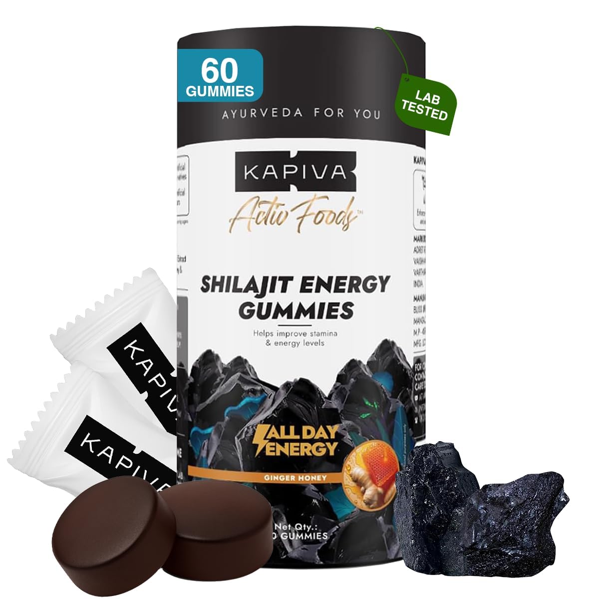 Kapiva Himalayan Shilajit Gummies | 500mg Pure Shilajit Resin | Boost Energy, Strength & Stamina | Ginger Honey Flavor | Take Twice Daily | Vegan Ayurvedic Supplement for Men & Women | 60 Gummies