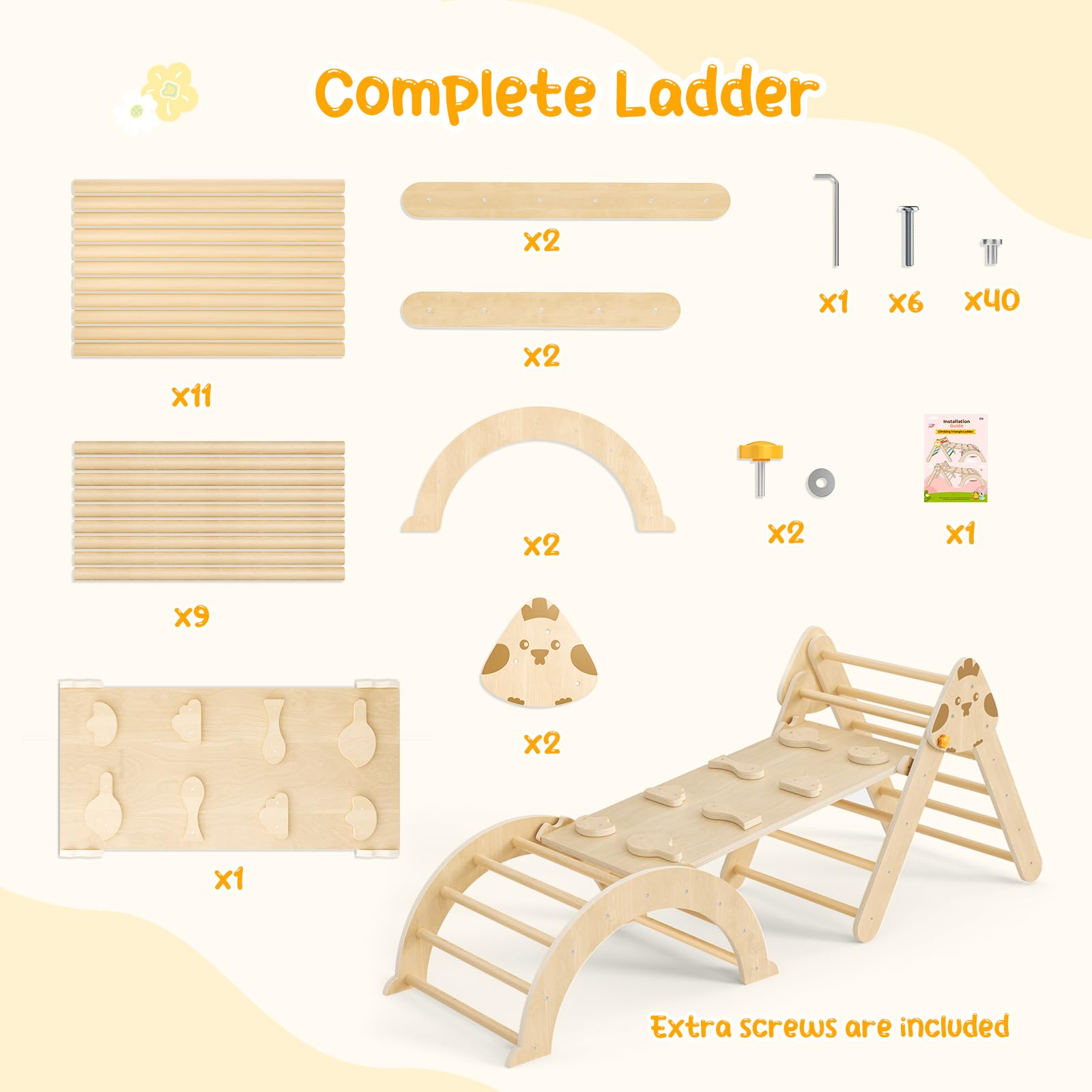 7-in-1 Montessori Klettergerüst Set Indoor Spielset mit Bogen, Rampe und Kletterdreieck, Holz-Dreieckset für Baby-Innenspielplatz für Kinder, Spielplatz-Klettertoys für Kleinkinder (Holzfarbe)
