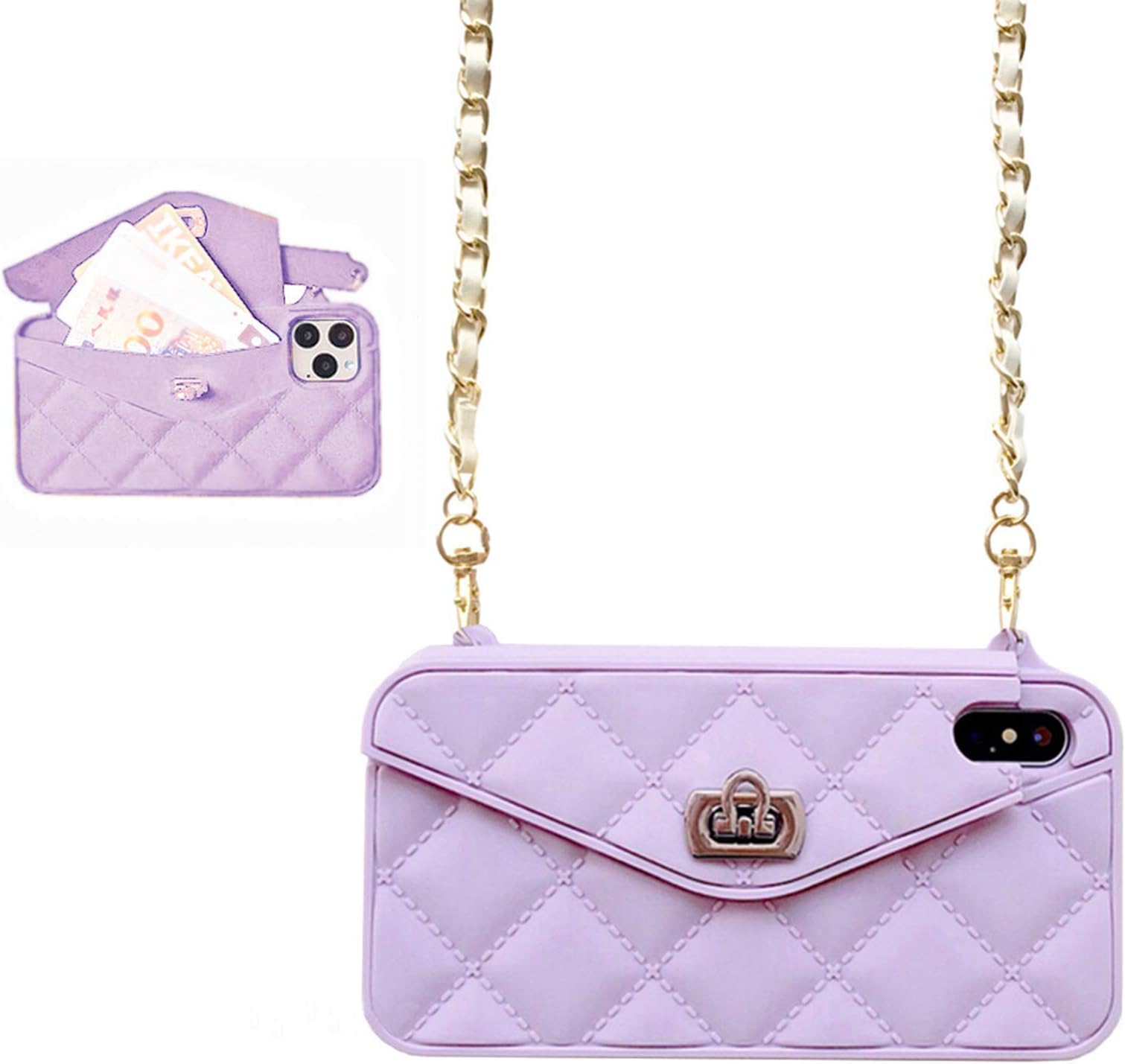 UnnFiko Wallet Case Compatible with iPhone 6 Plus/iPhone 6s Plus, Pretty Luxury Bag Design, Purse Flip Card Pouch Cover Soft Silicone Case with Long Shoulder Strap (Purple, iPhone 6 Plus / 6s Plus)