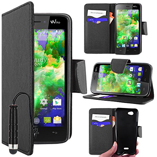 ebestStar - Coque Compatible avec Wiko Highway Signs Etui PU Cuir Housse Portefeuille Porte-Cartes Support Stand + Mini Stylet, Noir [Appareil: 138 x 68 x 7.6mm, 4.7'']