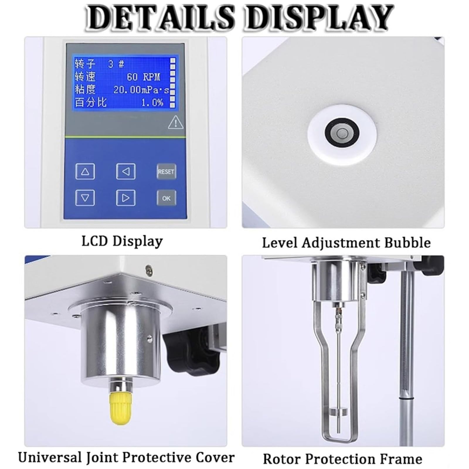 Viscosímetro digital giratorio con pantalla LCD, 4 rotores y 4 velocidades para pruebas precisas de viscosidad líquida y reología