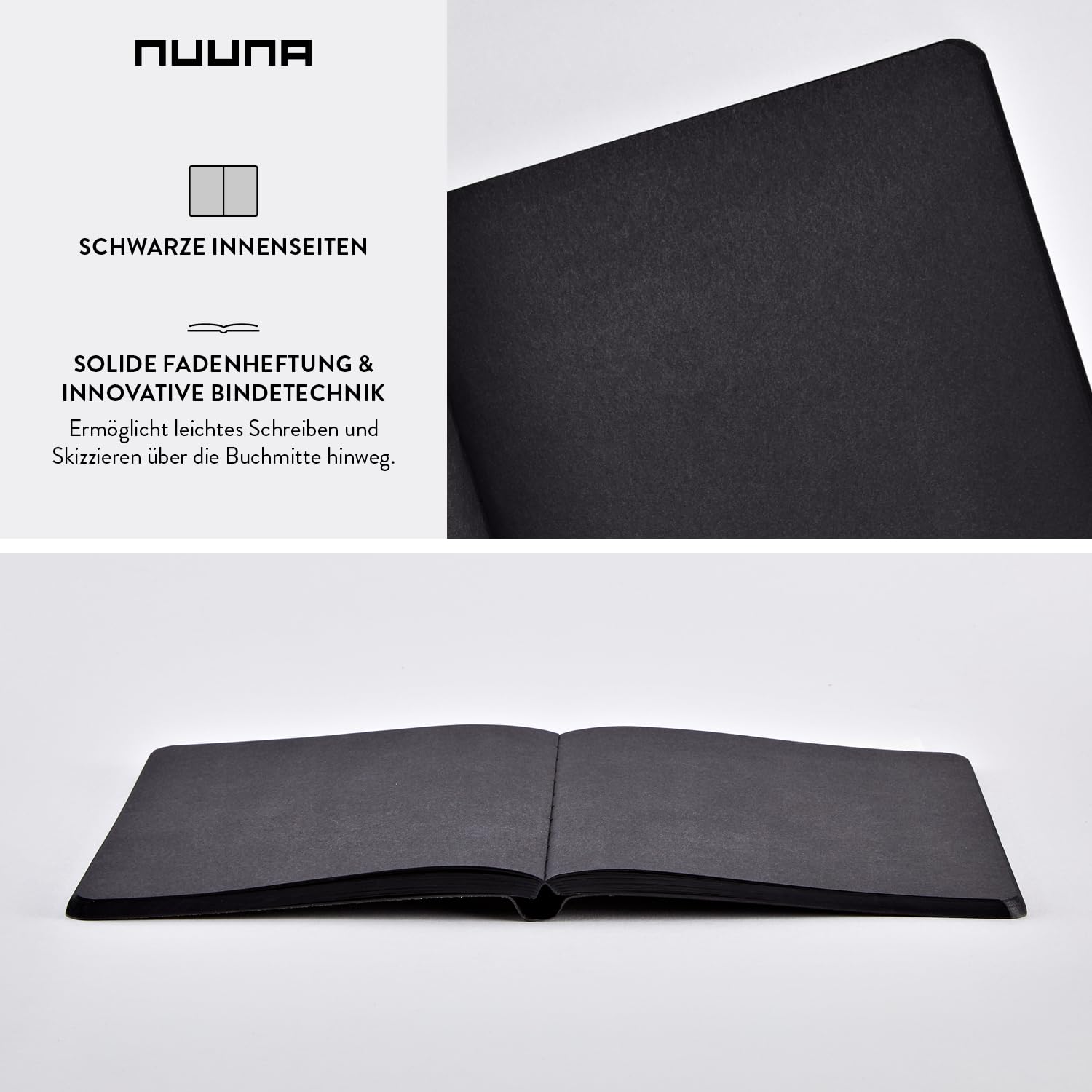 Nuuna Notizbuch A5+ Not White L Light - Schwarz, Leder schwarz