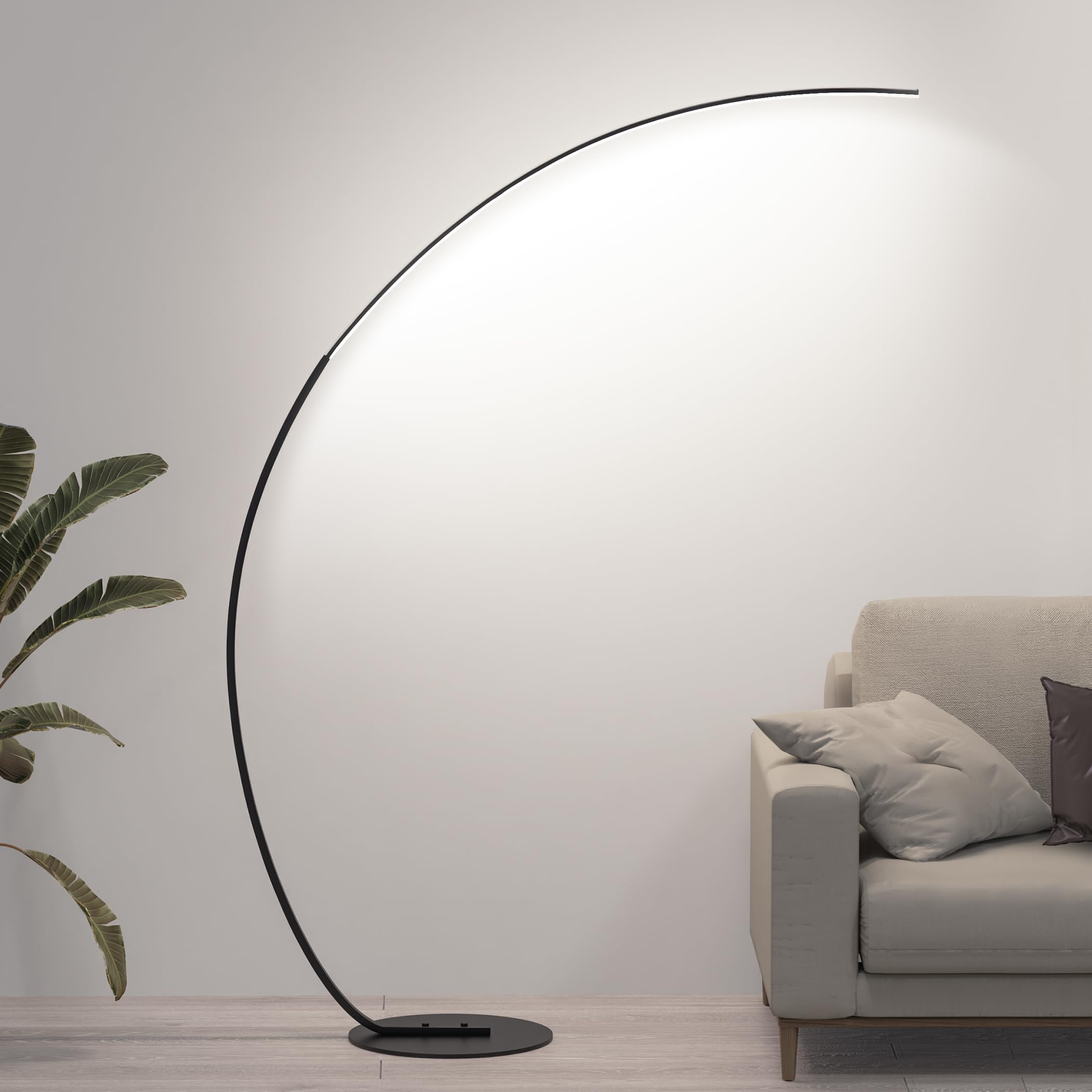 Adjustable White Light Modern 69.99 inch Arched Standing Reading Floor Lamp with Remote - Dimmable Black Led Curved Light for Bedroom and Reading Room