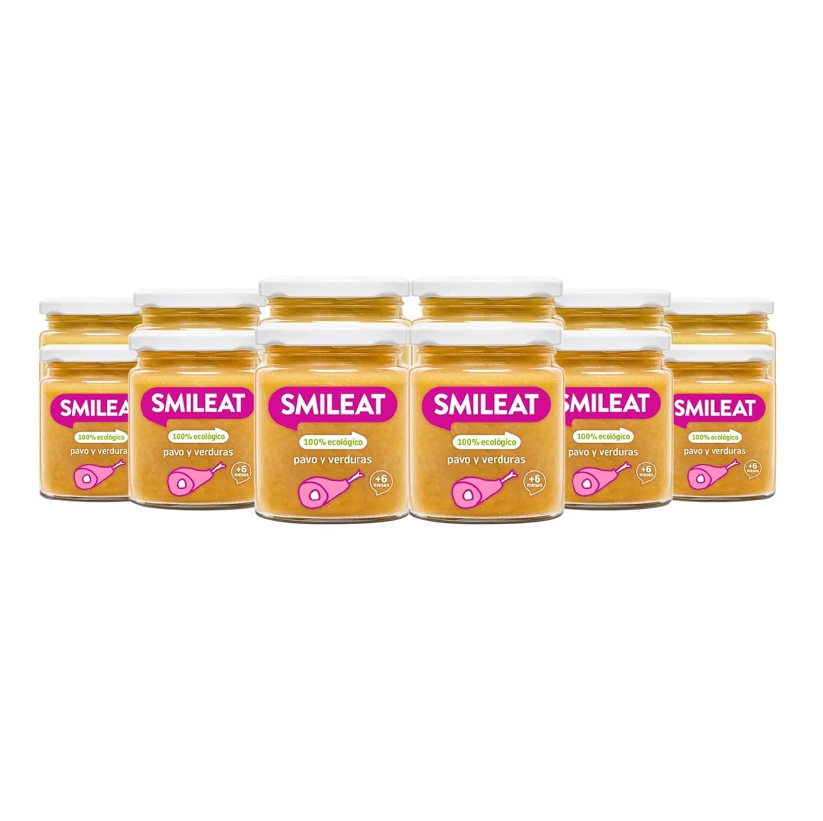 Smileat - Tarritos Ecológicos con Verduras, Ingredientes Naturales, para Bebés desde 6 Meses, Sano y Saludable, sin Gluten, Sabor a Pavo y Verduras - Pack de 12 Tarros x 230 g = 2760 g