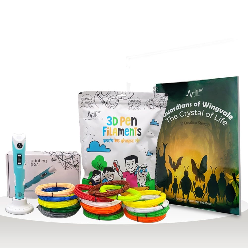 NFIL3D Pen Kit for Kids | 3D Pen Starter Kit – Includes 3Pcs Filament 5Meter Each & 1Pcs Cable, 1Pcs Stand,1Pcs Stencils Book & 1Pcs 3D Pen with (6Pcs Multicolor Filament 5meter Each in Pouch) (Blue)-image-28
