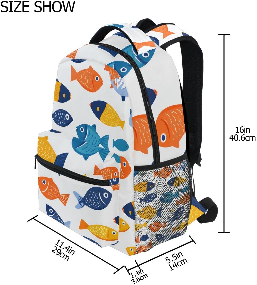Small Fish Pattern Backpack for Women Mens Girls Boys Teens, School Backpacks Students Laptop Bookbag Rucksack Casual Daypack for Hiking Traveling Camping Work