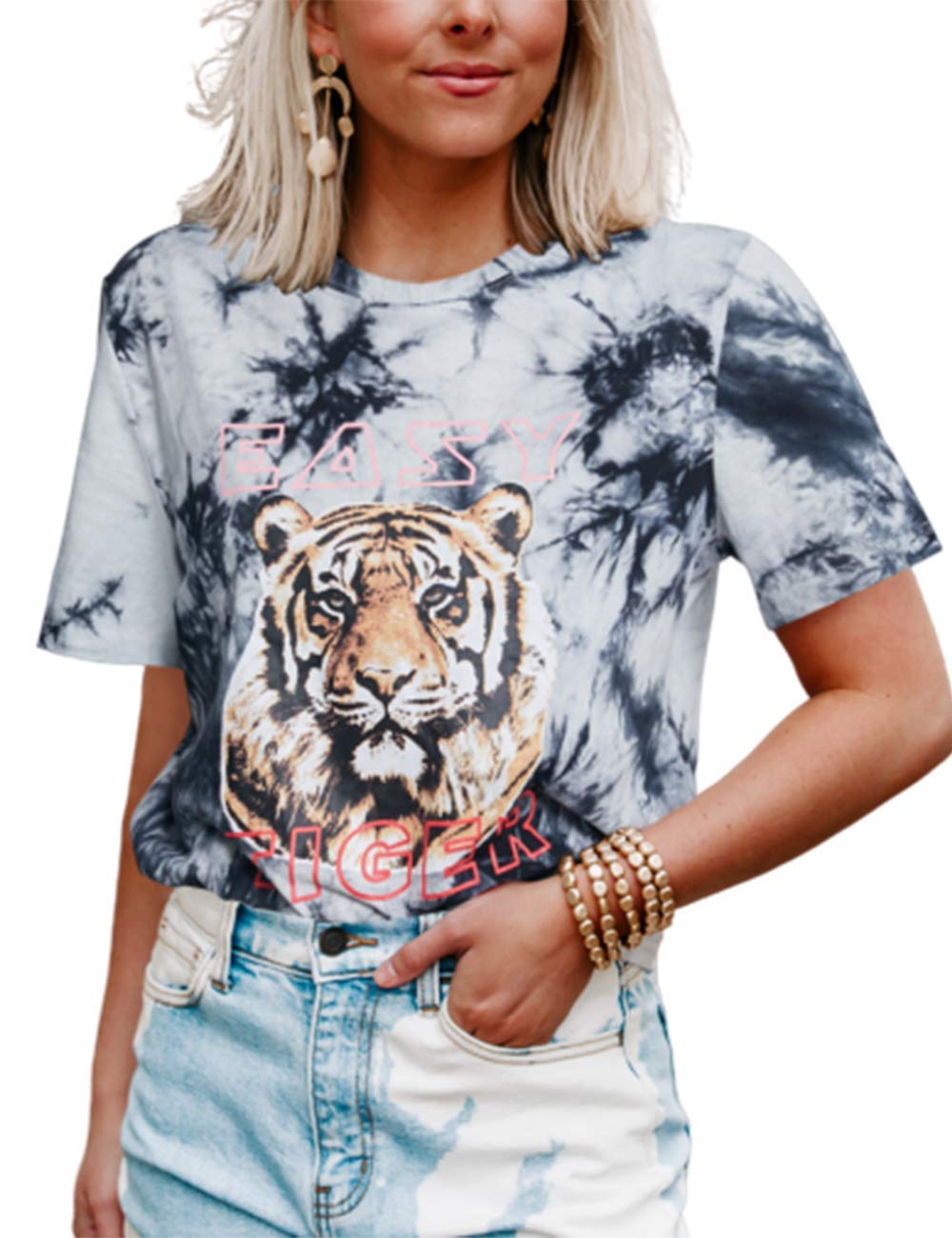 Sofia's Choice Damen Crop Top Tie-Dye - Ripped T-Shirt Mit Kurzen Ärmeln