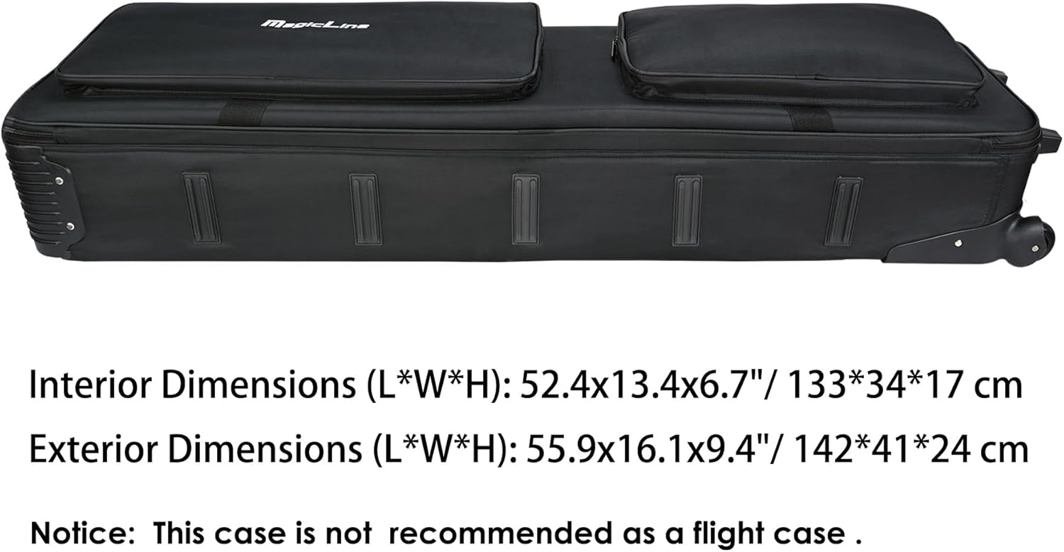 MagicLine Hard Shell Rolling Keyboard Case 52.4"x13.4"x6.7" for 88 Note Keyboards and Electric Pianos, 88 Key Keyboard Rigid Case Bag with Wheels
