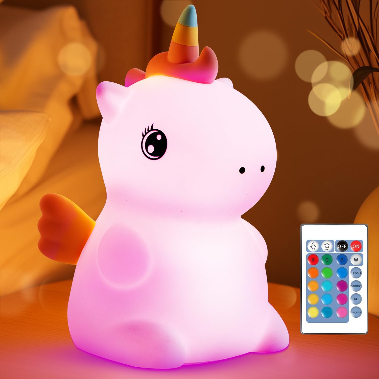 Pipihome Unicorn Gifts for Girls Night Light with 16 Colours, Dimmable Table Lamp