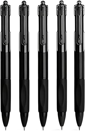 ZRHI Black Gel Pens 0.5mm, 5 Pack Retractable Medium Point Ballpoint Pen Quick D