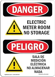 OSHA Danger Sign - Electric Meter Room No Storage Bilingual | Aluminum Sign | Protect Your Business, Construction Site, Shop Area | Â Made in The USA