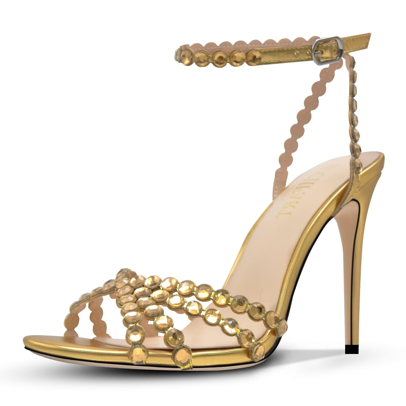 HOCHFART Women's Rhinestone Stiletto High Heels Buckle Strappy Heeled Sandals Round Toe Sexy Dressy Pumps Shoes