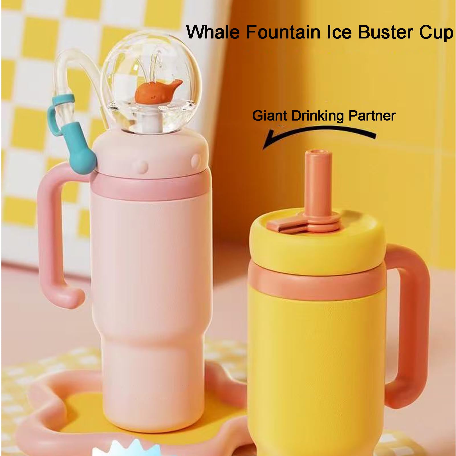 24oz stainless steel whale fountain tumbler,springbrunnen trinkflasche kinder,drinking cup with whale squirt,fountain water bottle,with Fun Fountain Effect,Two Lids,Spill-Proof,Dishwasher Safe (pink)