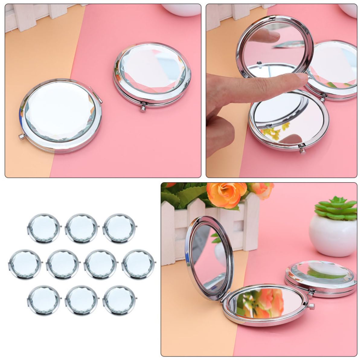 COHEALI 10 Piezas Espejo Compacto de Maquillaje Plegable y Portátil Doble Cara de Bolsillo Marco de Metal y Vidrio, Adecuado para Viaje y Uso en Casa