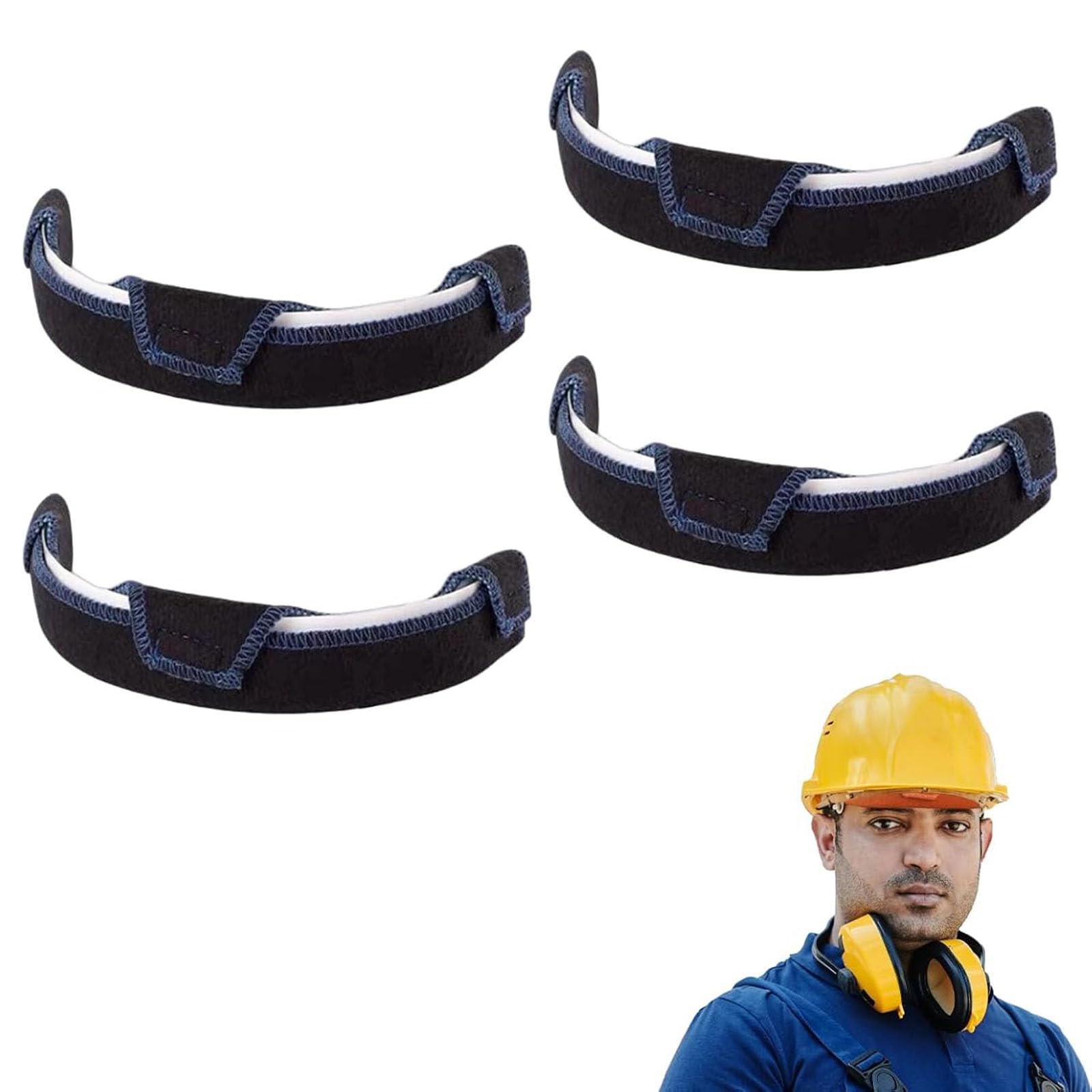 4 PCS Hard Hat Sweatband with Liners, Helmet Liner for Construction and Industrial Workers, Washable Hat Bands,Self Adhesive Replacement Helmet Liner Replacement Helmet Accessories for Men Women (Blac