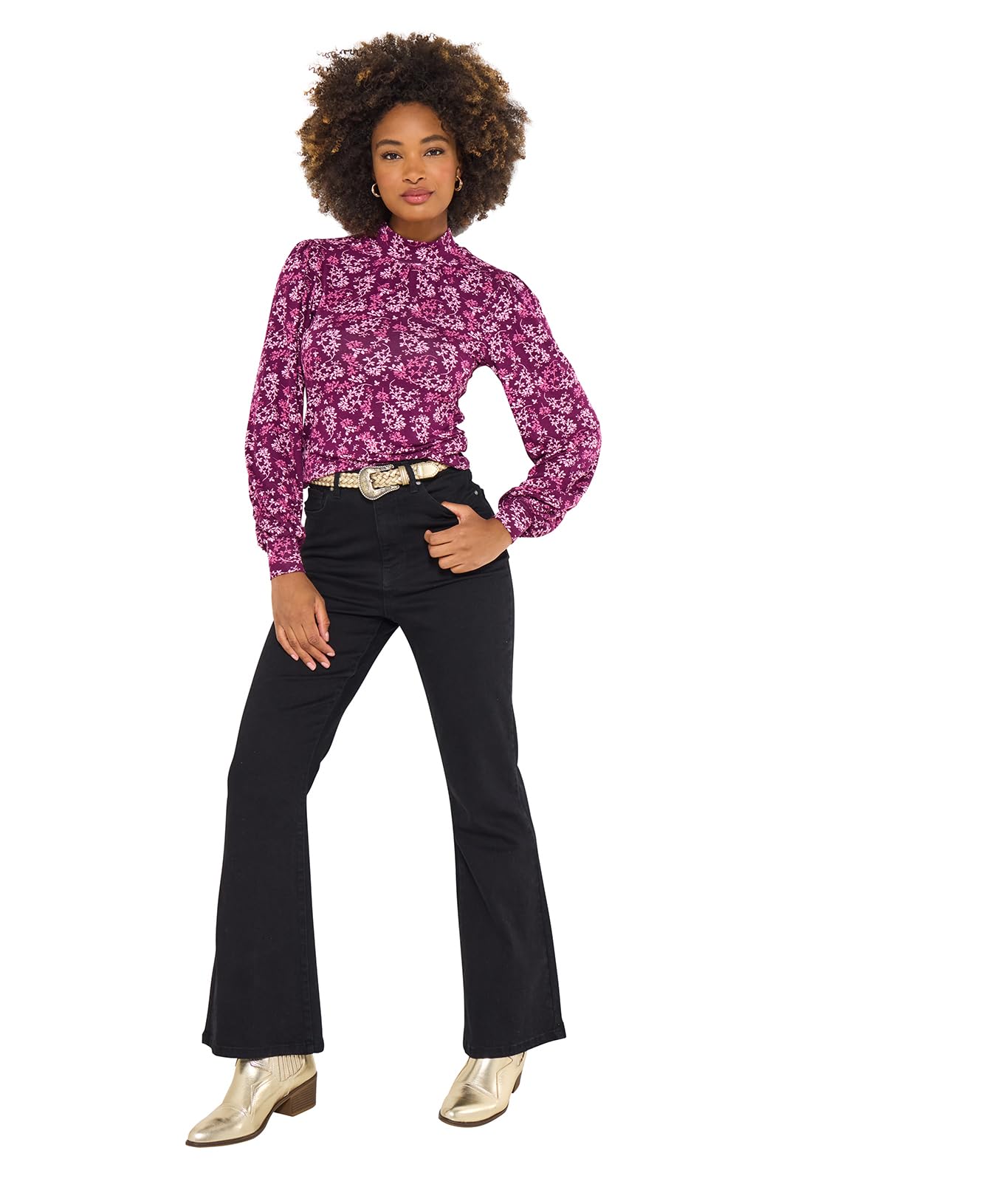 Joe Browns Women's Berry Floral Print High Neck Jersey Top, Regular, Berry, UK 16