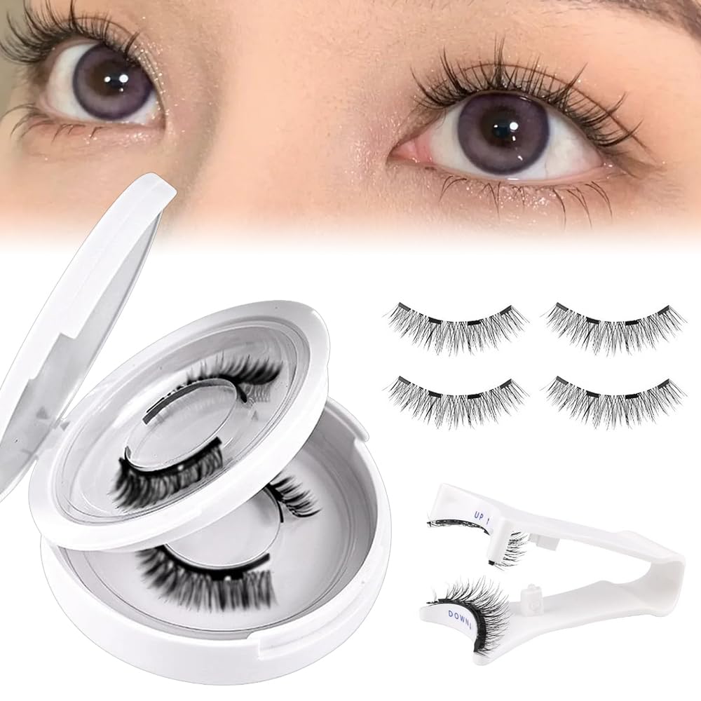 Hojalis Pestañas Postizas Magneticas, 2 Pares Pestañas Magnéticas Wasado Sin Pegamento, 3D Effect Reutilizables Wasado Magnetic Eyelashes, Magnetic Eyelashes con Applicator, Aspecto Natural