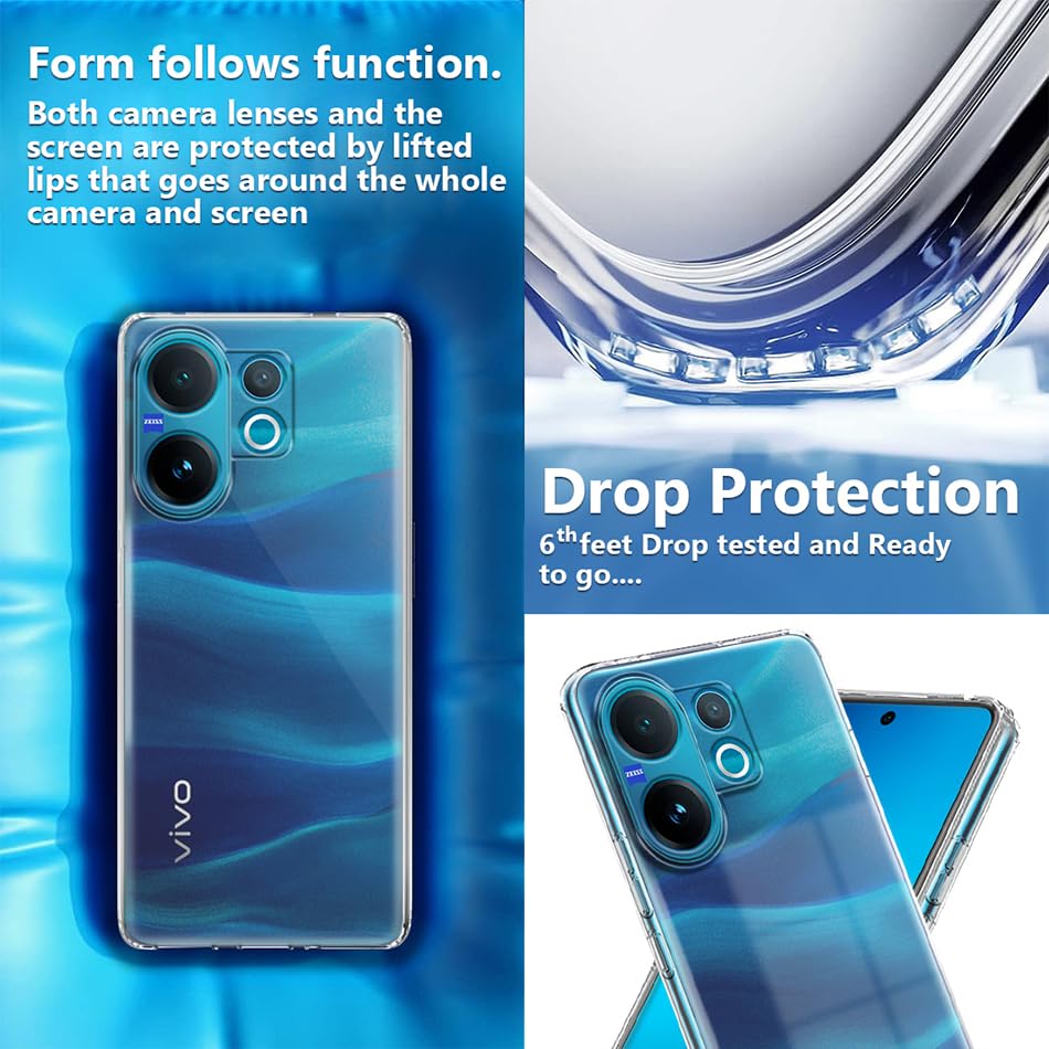 Image of Fashionury Crystal Clear Case for Vivo V60 5G / V60e 5G / Vivo T4 Pro 5G | Yellowing Resistance | Transparent TPU Silicone | Raised Camera Lips | Slim Transparent Cover
