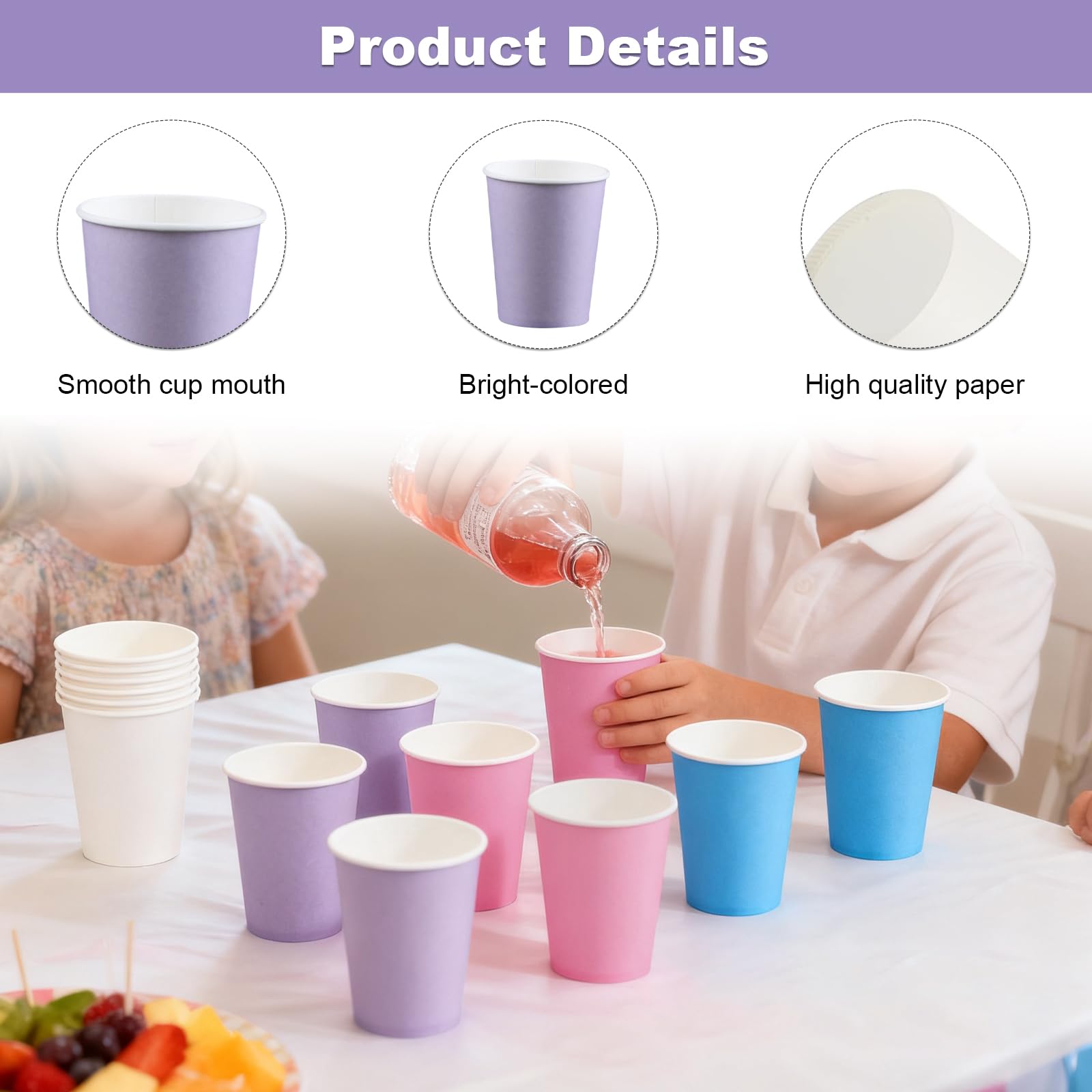 YWKJDDM Pastel Paper Cups, 60PCS Color Paper Cup, Multicolor Party Cup for DIY Party Sundaes Frozen Yogurt Hot Soups(Four Colours) - Image 3