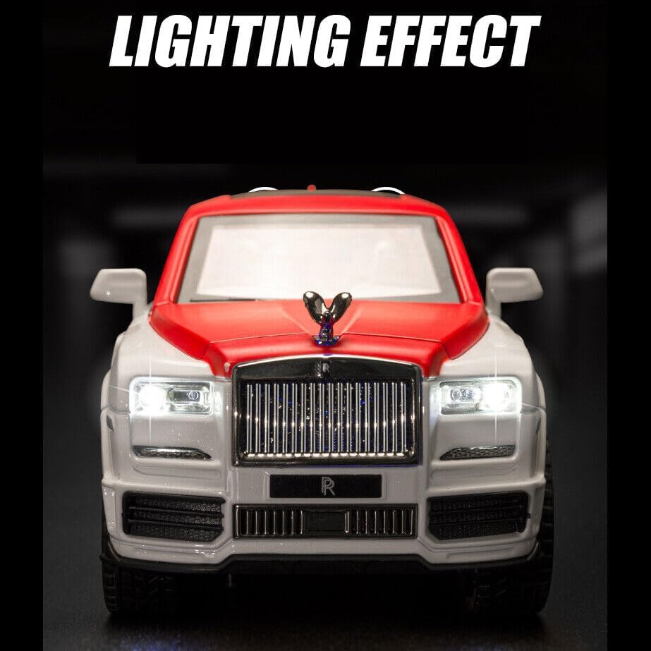 Image of 1:24 Scale Big Size Rolls-Royce Cullinan Toy Car | Metal Pullback Diecast Car for Kids with Openable Doors, Sound, Light Effects Toy for Car Enthusiasts (Color As Per Available),white,red