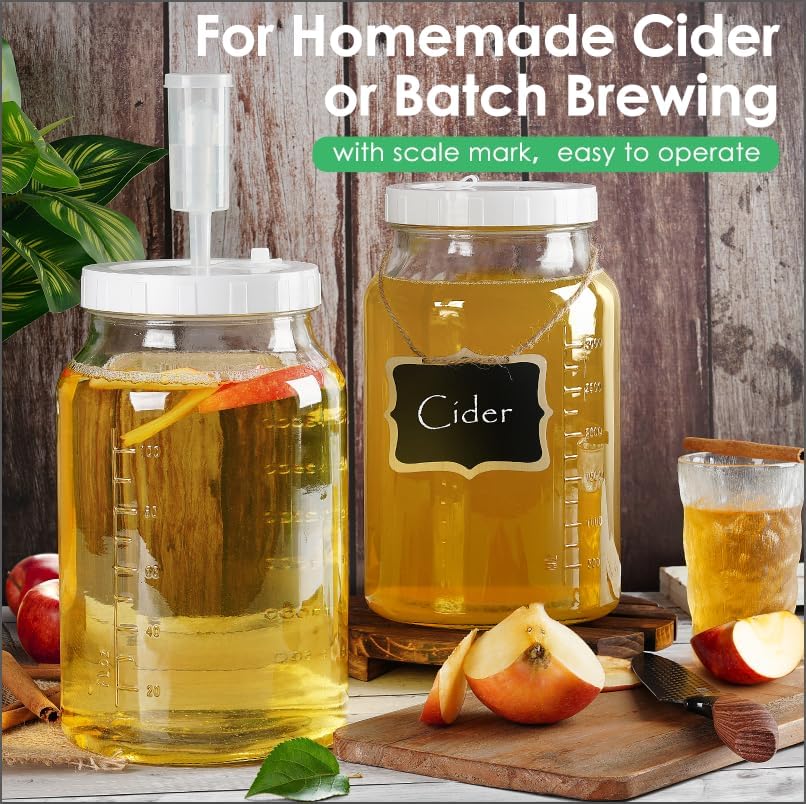 Miniatura 3 de Paquete de 2 tarros de fermentación grandes de 1 galón con 3 esclusas y 2 tapas de tornillo (tapa 100% hermética resistente con silicona), tarros de