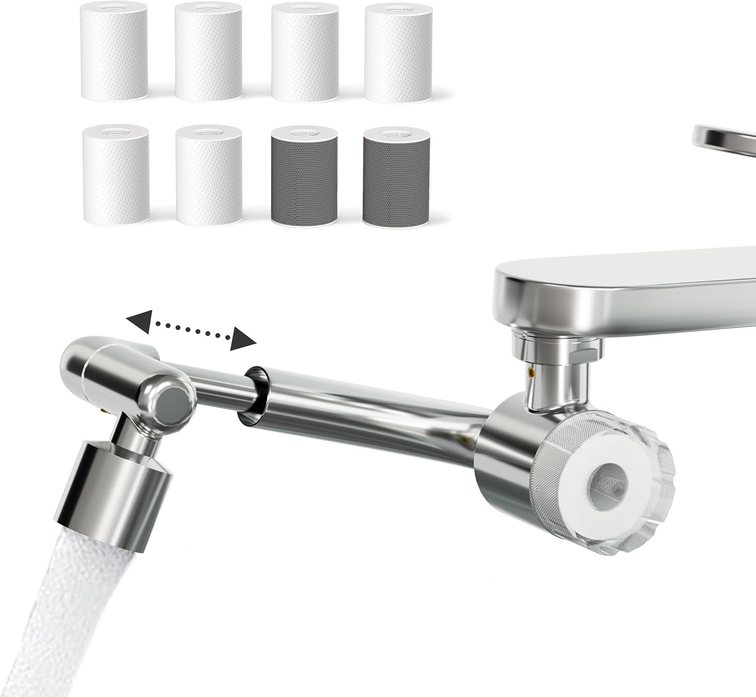 Frizzlife Water Filter for Sink Faucet Extender with Extension, NSF/ANSI 372, 9pcs Filters Reduce 99% Chlorine, 1080° Rotating Brass Tap Filter, 3 Modes Attachment for kitchen/Bathroom, FF1080-EX