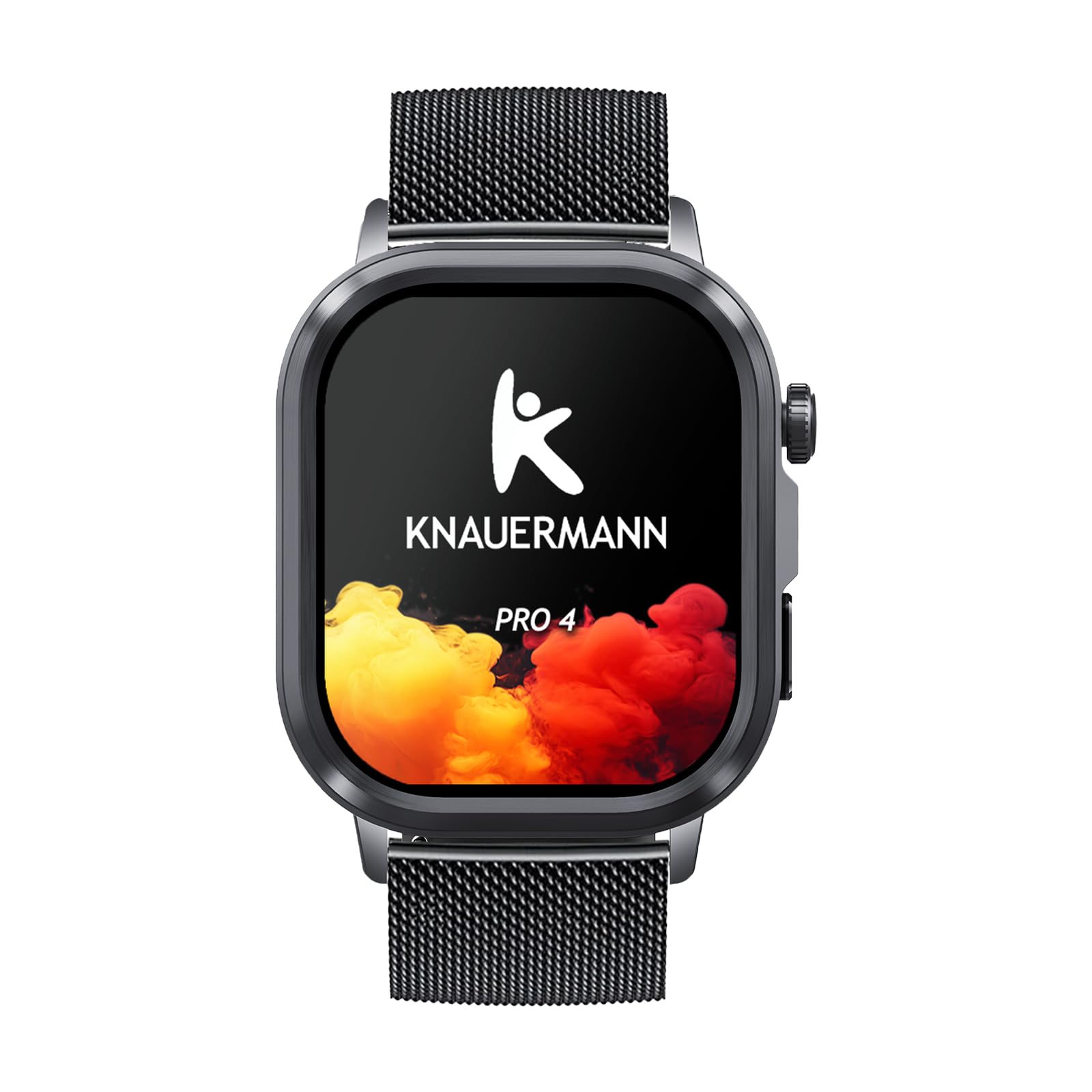 Knauermann Pro 4 (2026) Carré Noir - Montre de santé ECG avec Mesure de la Pression artérielle, du pouls et de l'oxygène dans Le Sang, Fonction téléphone, Analyse du Sommeil, IP67, 46 mm - Bracelet