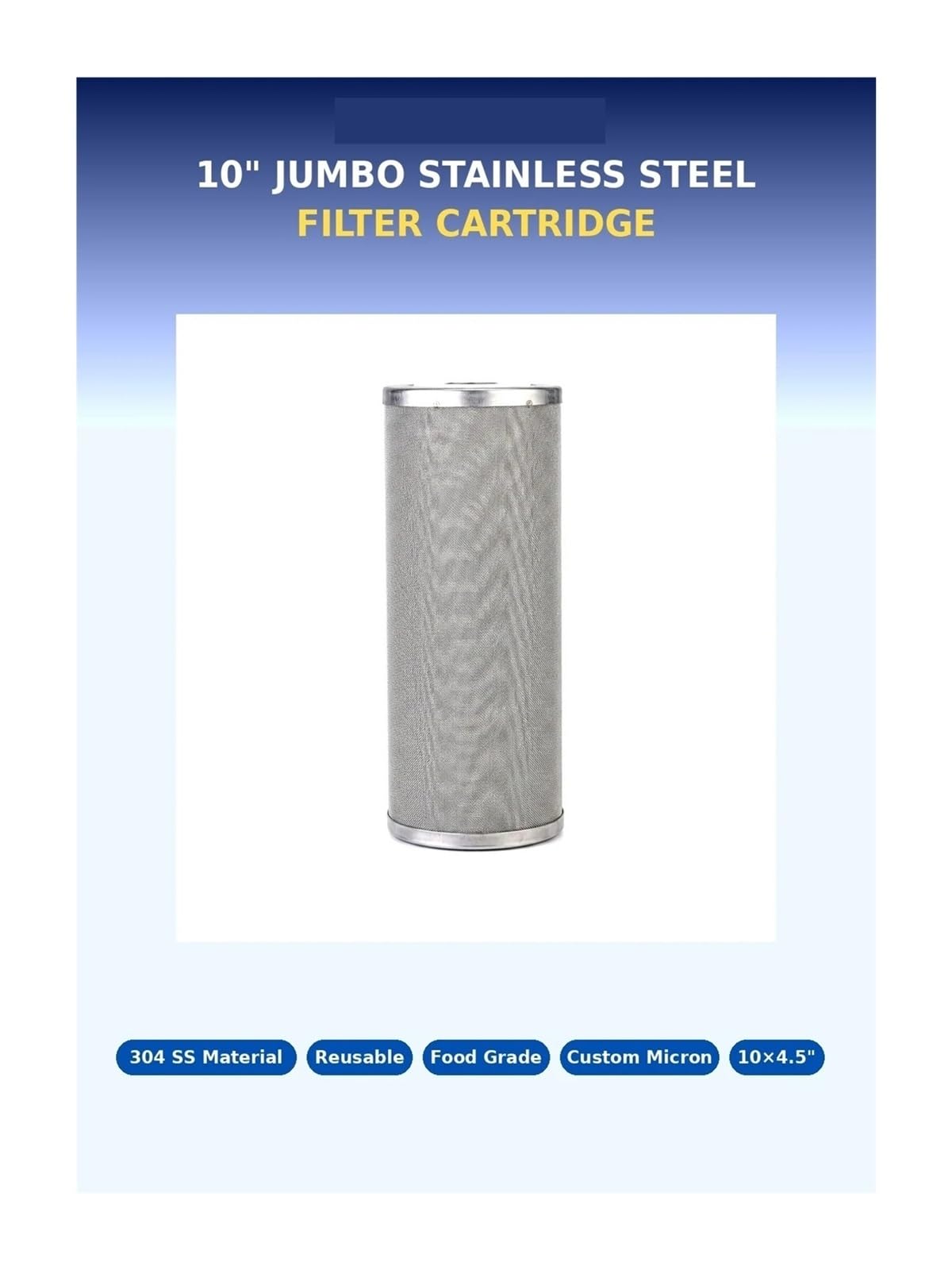 Cartucho De Filtro De Acero Inoxidable 304 De 10" X 4,5", Compatible Con Prefiltro Lavable Universal Y Reutilizable(10inch Jumbo 200mesh)