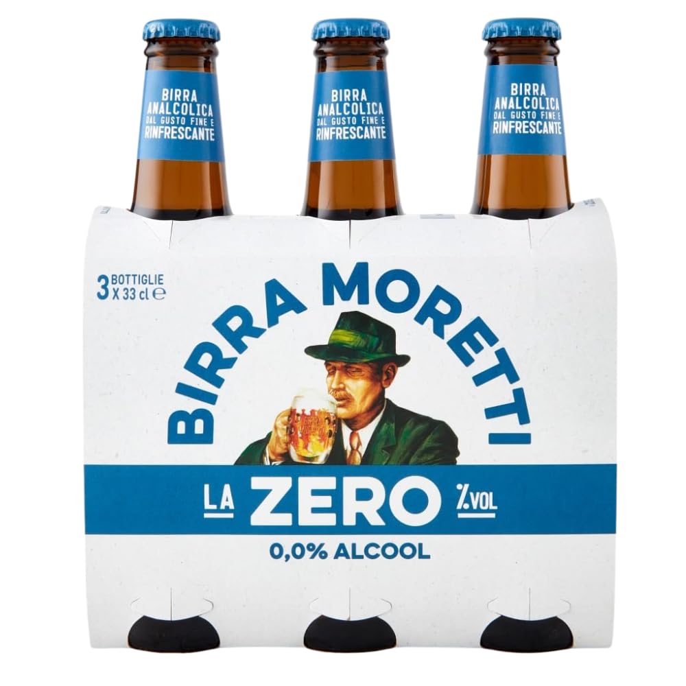 BIRRA MORETTI - Botellas de cerveza sin alcohol (24 unidades, 0 % alcohol, 0,33 l, 400 g)