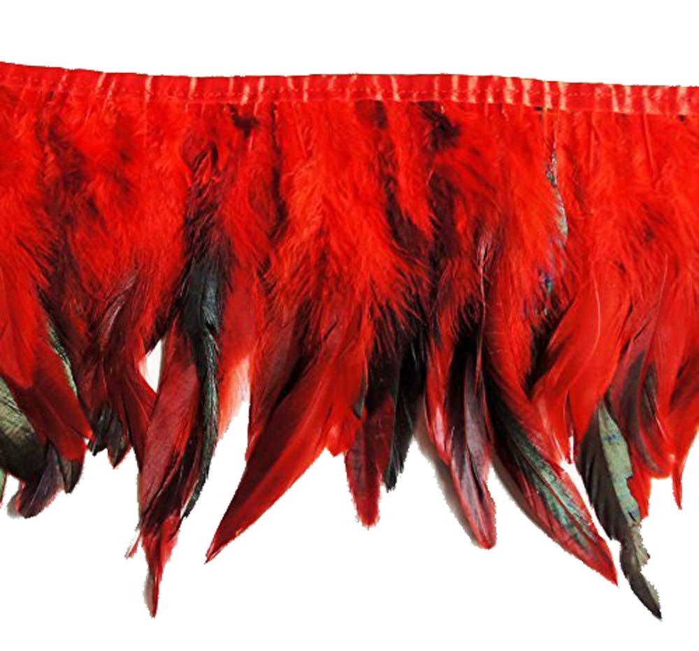 Plumes de coq rouge flamme DU11 galon de 2m pour décoration de table