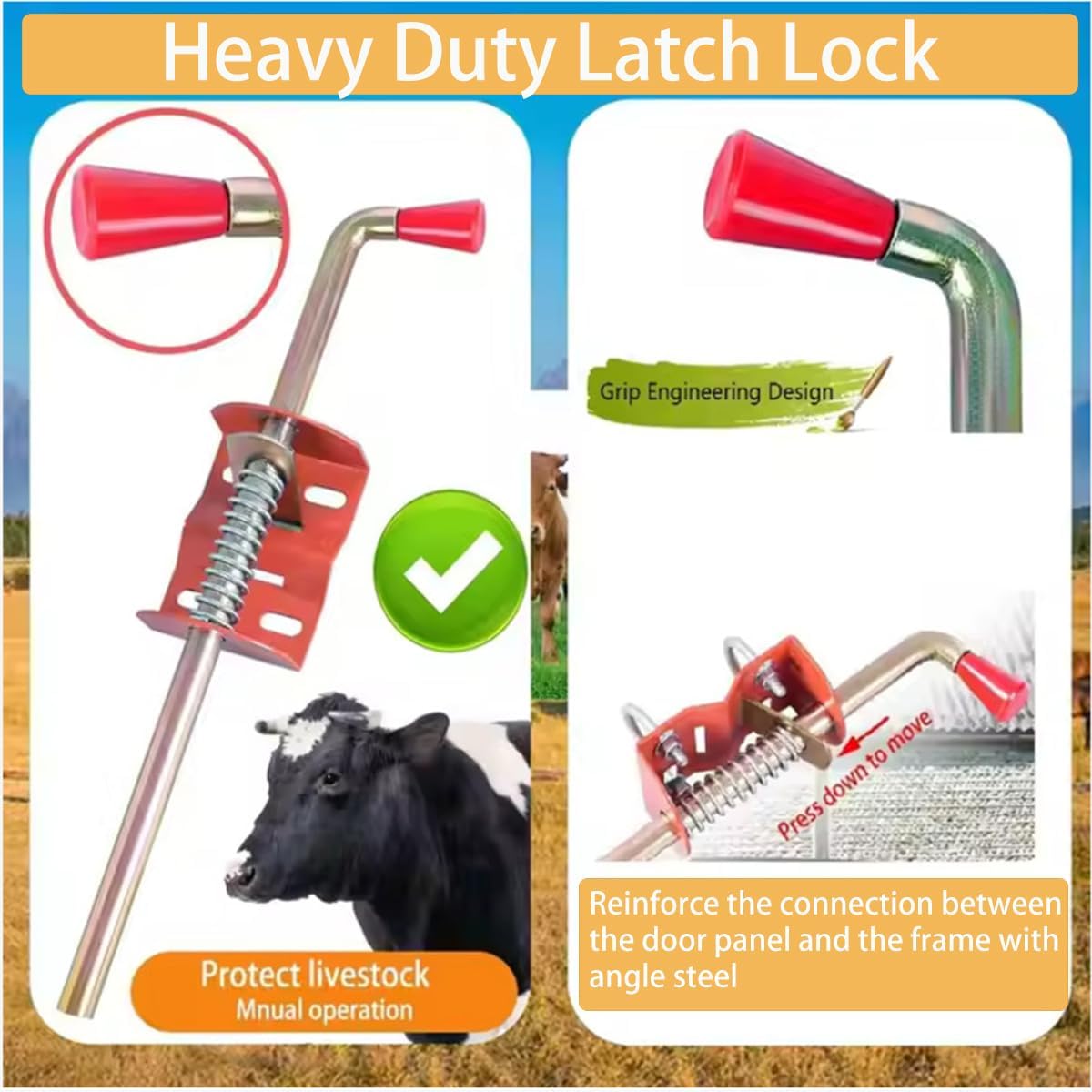 2 Packs Farm Gate Anchor Cane Bolt 18in, Heavy Duty Gate Drop Rod Metal Gates Stopper for Farm and Pastures