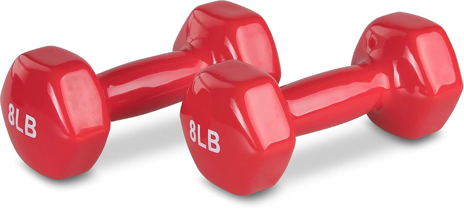 Amazon Basics Vinyl Coated Hand Weight Dumbbells, 16 pound, 8 Pound, (Set of 2), Red - Image 5