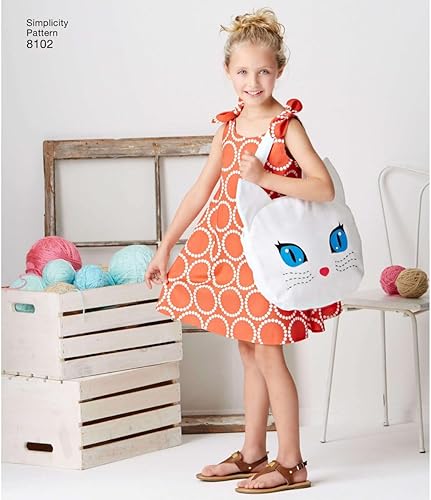 Miniatura 4 de Simplicity 8102 Bolso de mano y vestido de verano para niña, diseño de gato, tallas 3-8