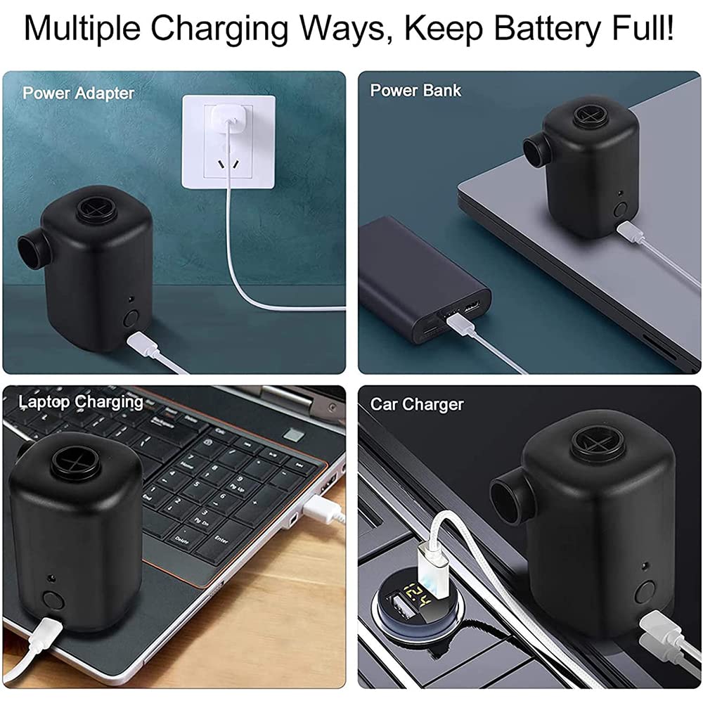 Tragbare Luftpumpe, Mini-Luftpumpe, 4000mAh wiederaufladbare Akku-Luftpumpe für Kinderpools, Mini-Luftbettpumpe mit 4 Düsen für Poolschwimmer Luftbett, Luftmatratze, Schwimmring