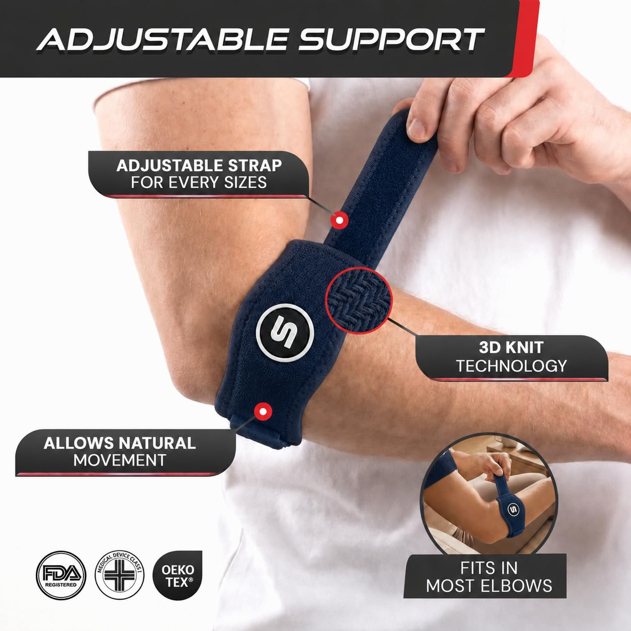 Sleeve Stars - Correa de soporte para codo de tenis, soporte de codo de golfista para hombres y mujeres, cierre de epicondilitis, banda de brazo contrafuerte para alivio y apoyo de tendinitis, con 3