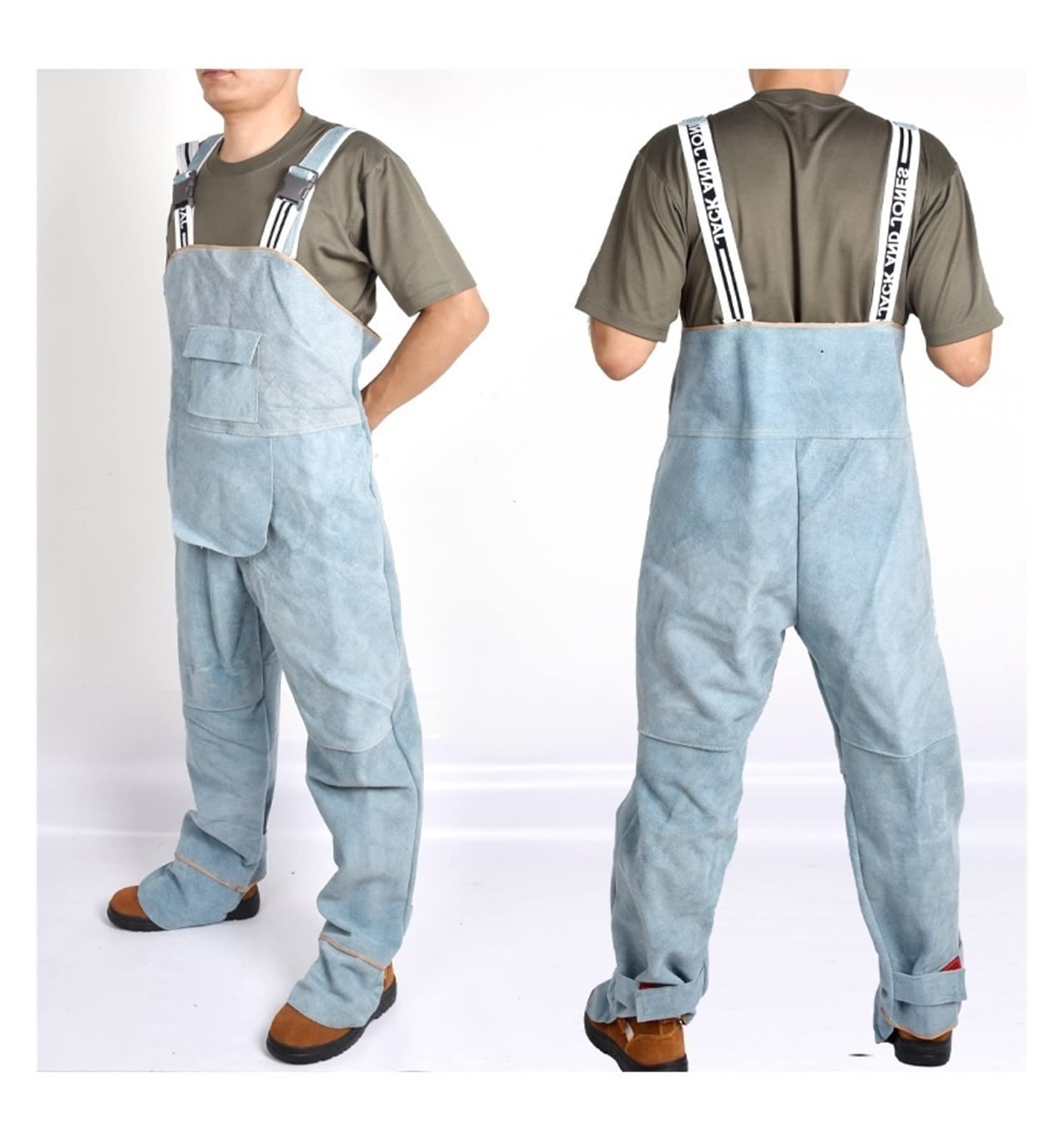 Traje de soldadura de cuero Pantalones de soldador de reparación de cuero de cuero protector de babero unisex, Resistente al calor y retardante de llama(Blauw,XL)