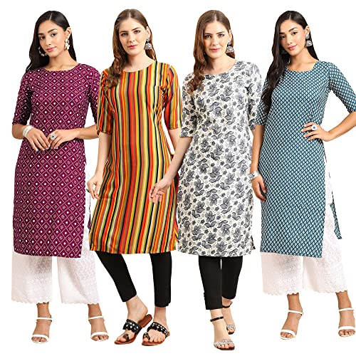 Image of Pinkmint Women's Crepe Digital Print Straight Kurta (Pack of 4)