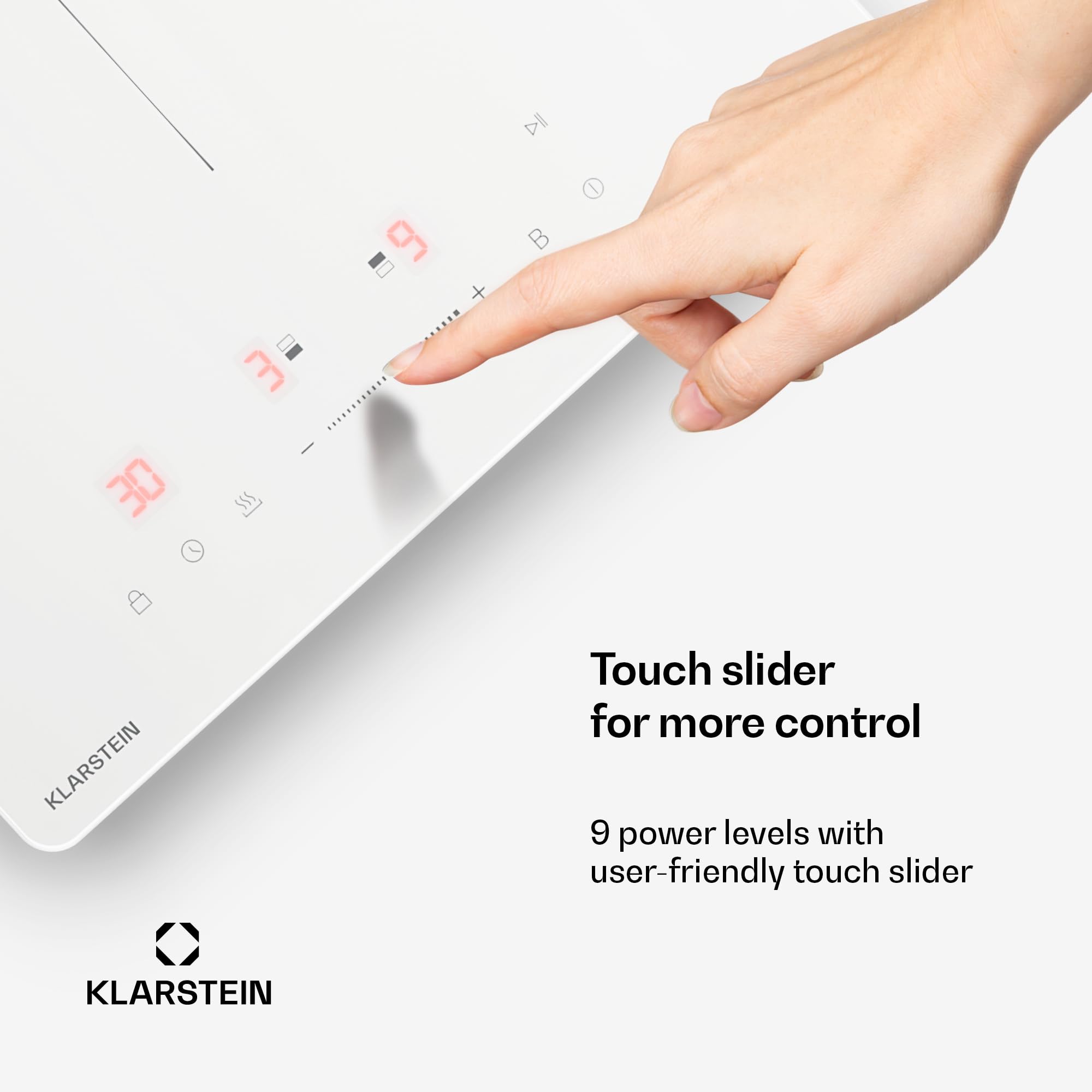 Klarstein PowerGlide Induktionskochfeld - 2-Zonen, 3500W Boost, Touch-Schieberegler, Timer & Kindersicherung, Restwärmeanzeige, Glaskeramik, 30cm, Kochfeld Induktion, Weiß