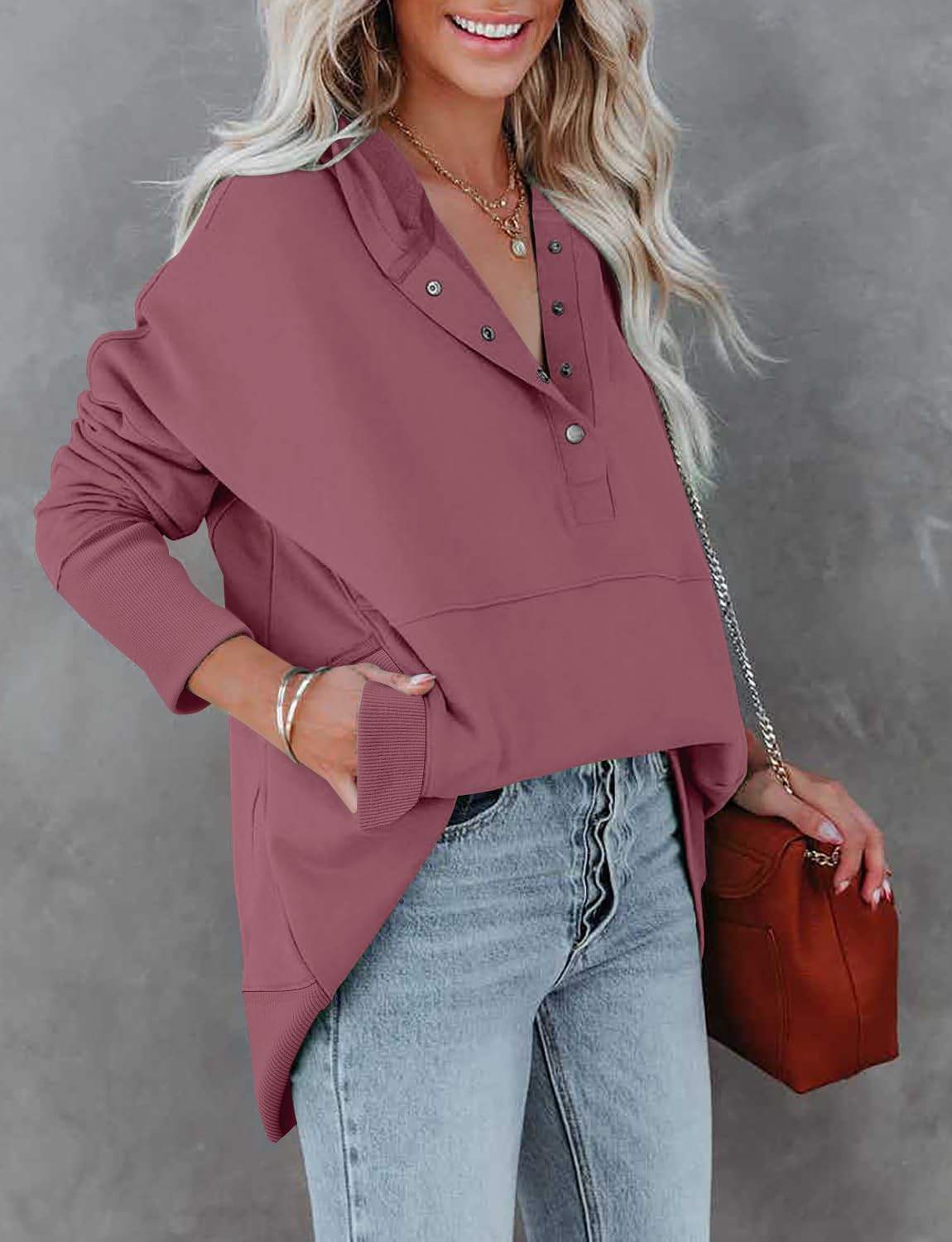 onlypuff Damen Kurzarm Pocket Shirt Loose Fitting Tee
