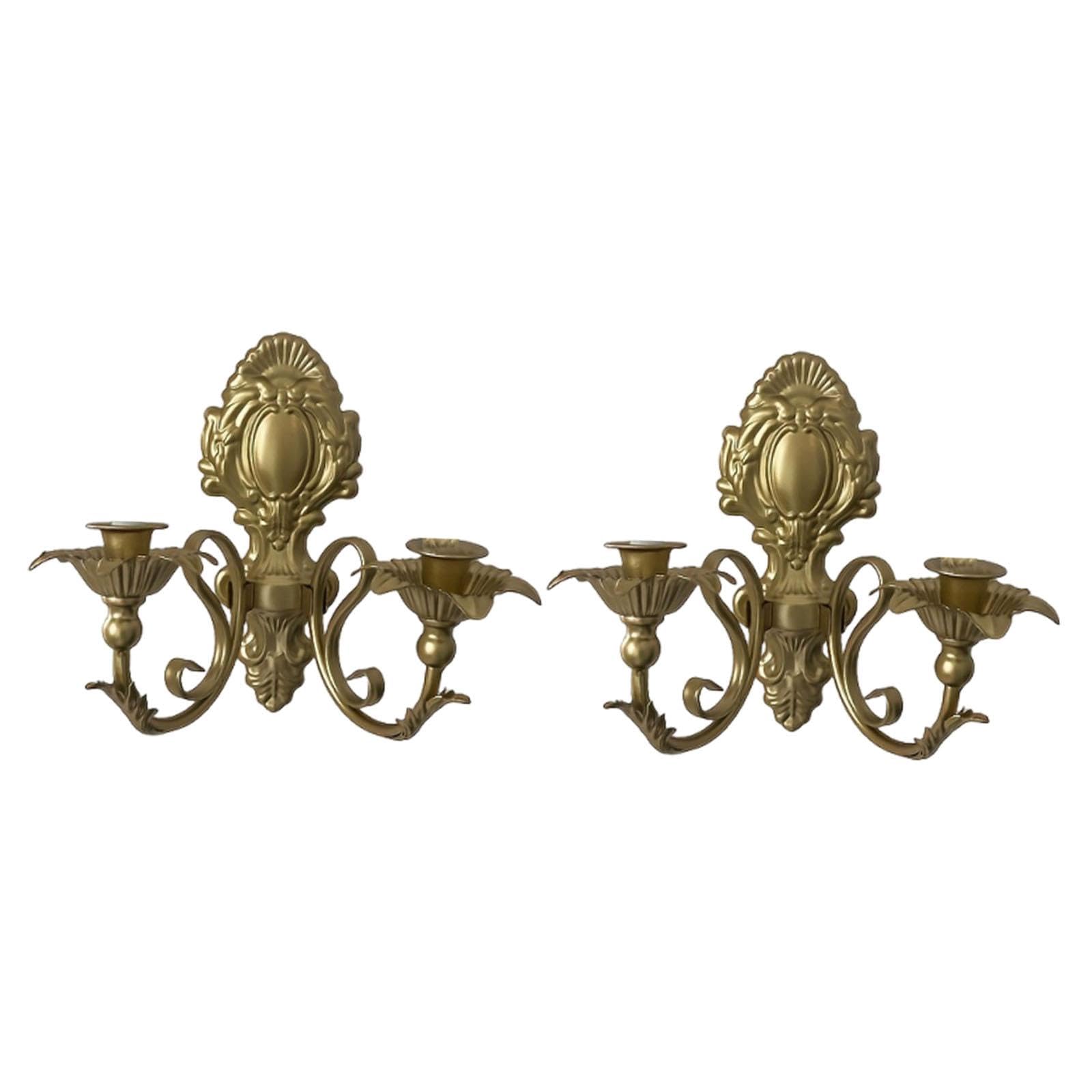 MagiDeal Lot de 2 Chandelier Mural, Bougeoirs Muraux en Fer à Suspendre, Applique Murale Décorative Candélabre Rétro, Décorations Murales de Jardin Maison, Porte-Bougie pour Salon, Couloir, or