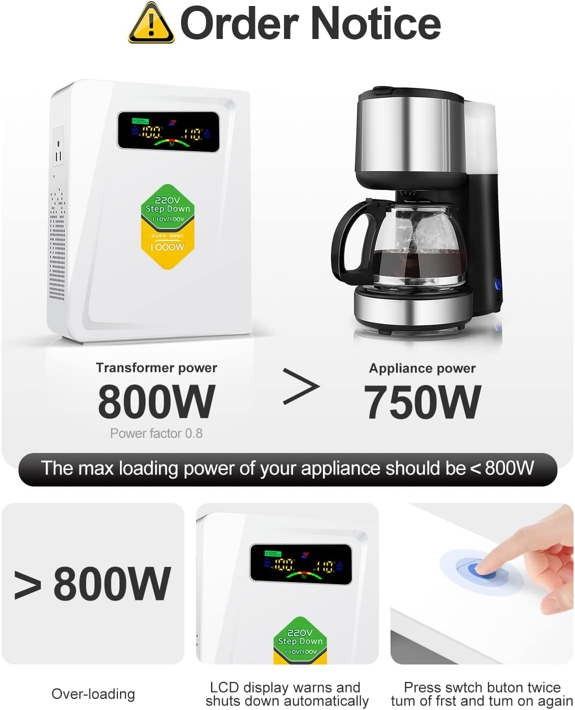 Buy 220v to 110v Step Down Transformer 1000W Power Voltage Converters , No Noise , Ten